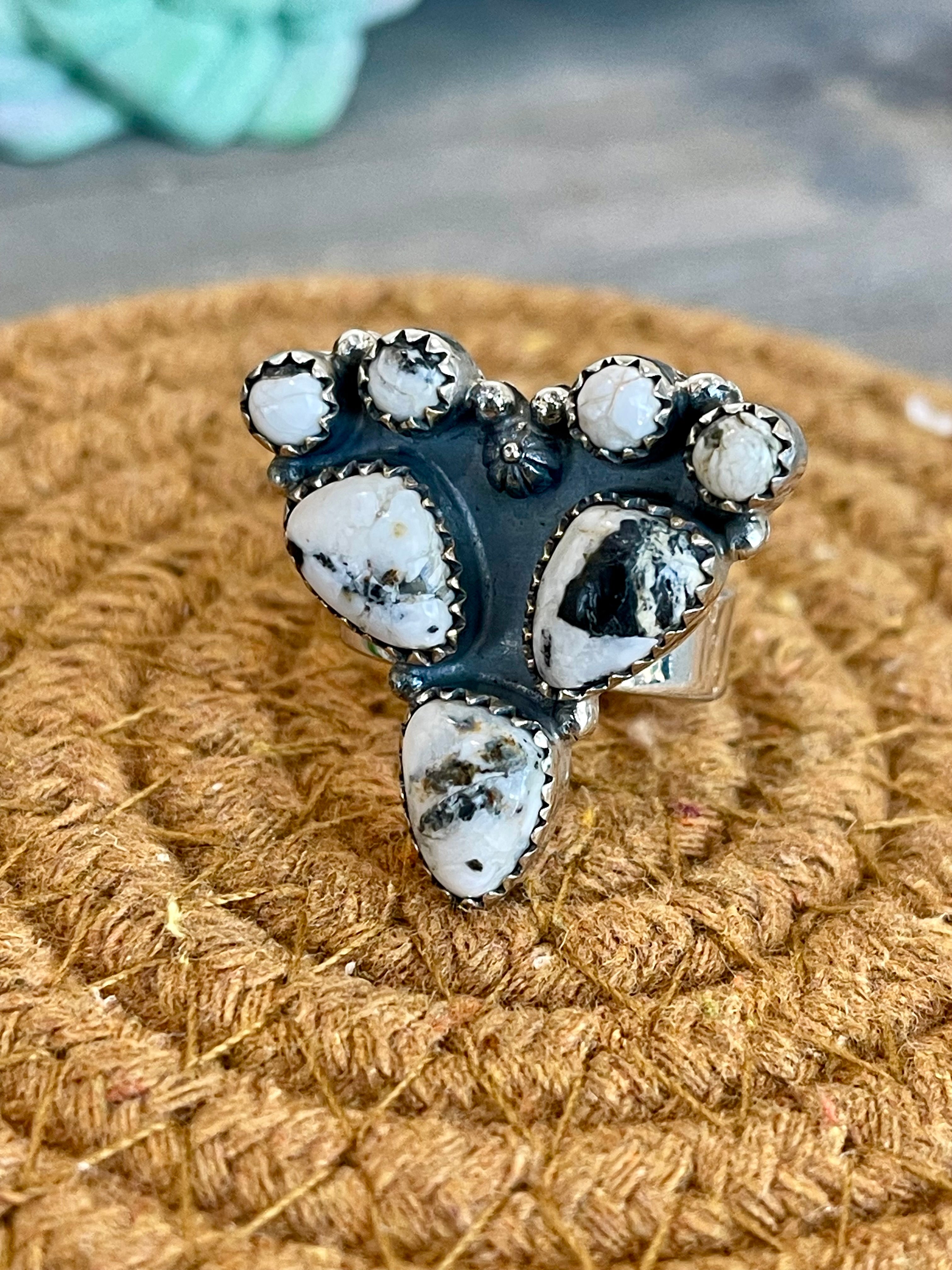 Southwest Handmade White Buffalo & Sterling Silver Adjustable Ring