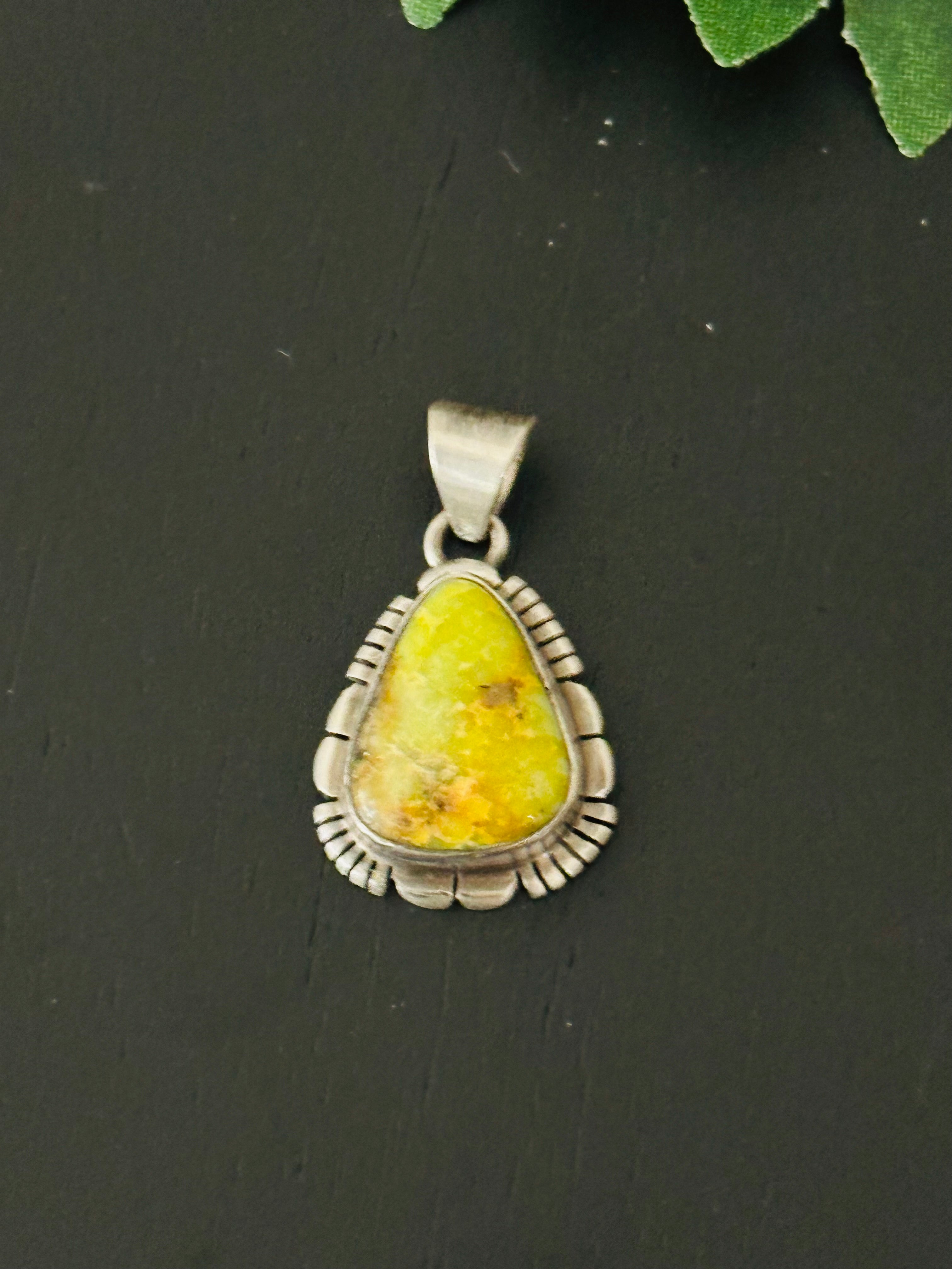 Navajo Made Palomino Variscite & Sterling Silver Pendant