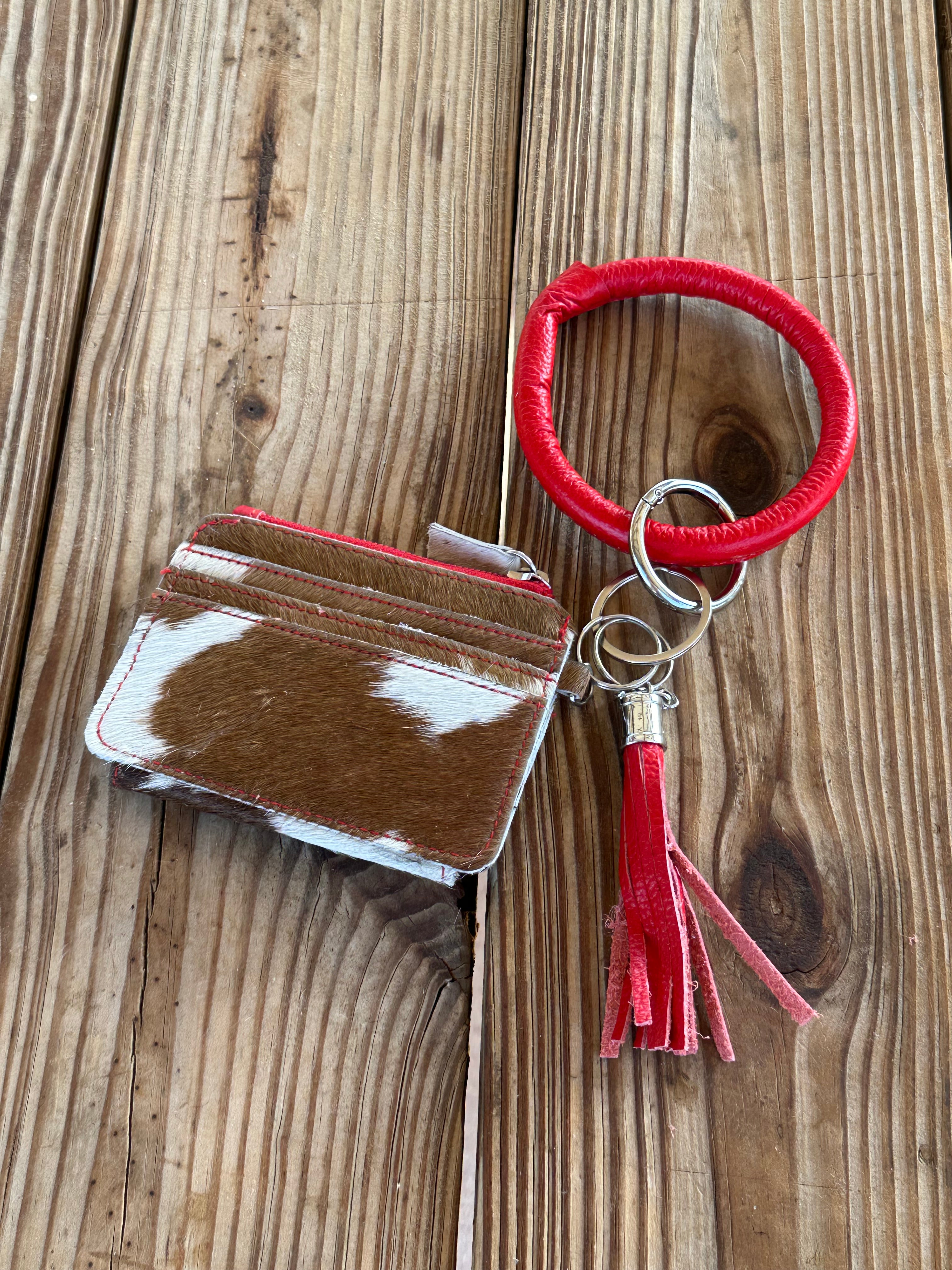 Genuine Leather & Cowhide Wristlet Card Holder