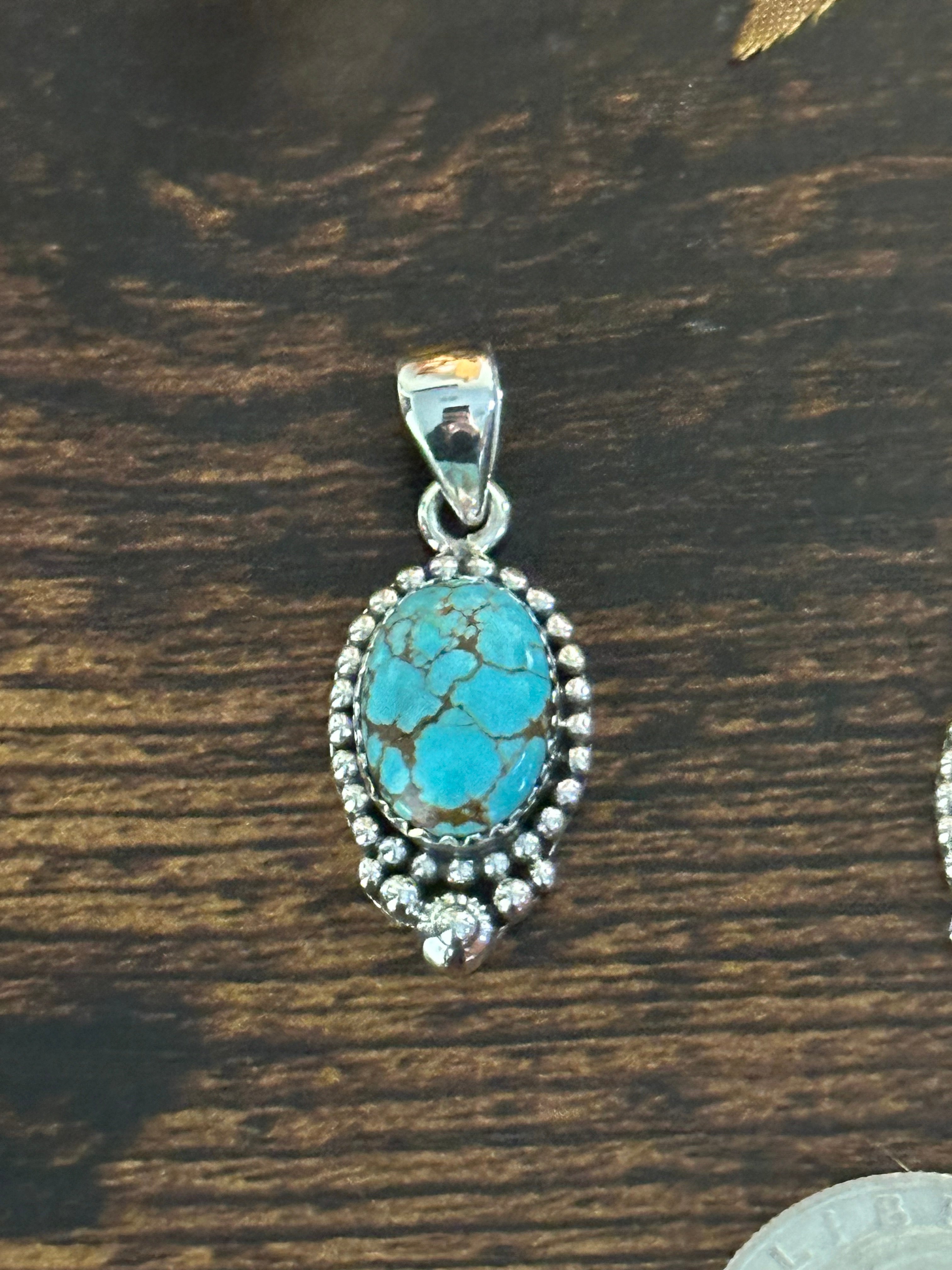 Southwest Handmade #8 Turquoise & Sterling Silver Pendant