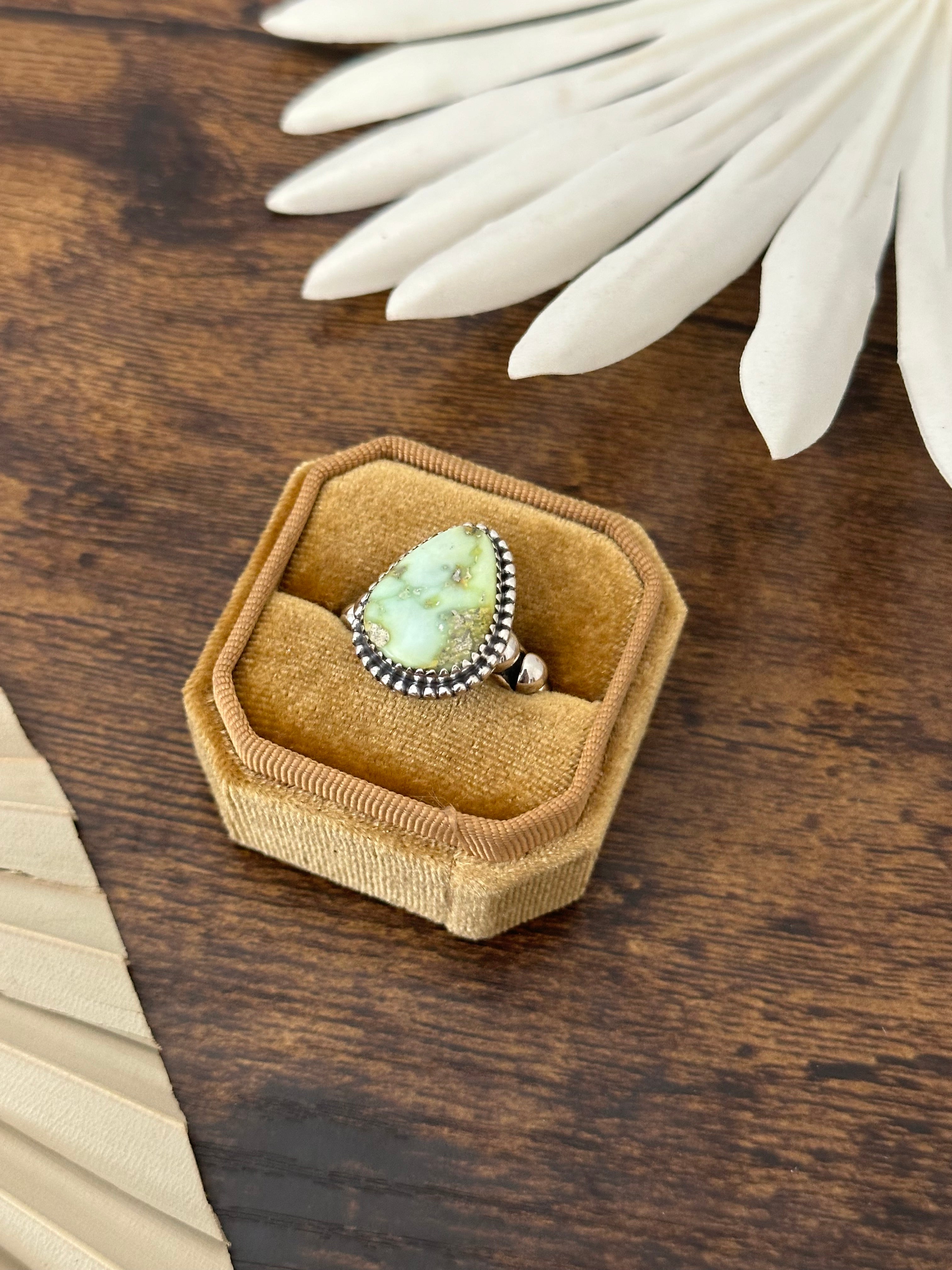 Southwest Handmade Palomino Variscite & Sterling Silver Adjustable Ring