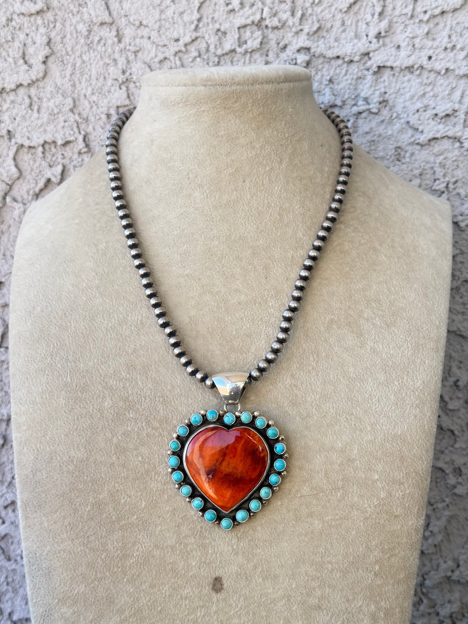 Peggy Skeets Multi Stone & Sterling Silver Cluster Heart Pendant