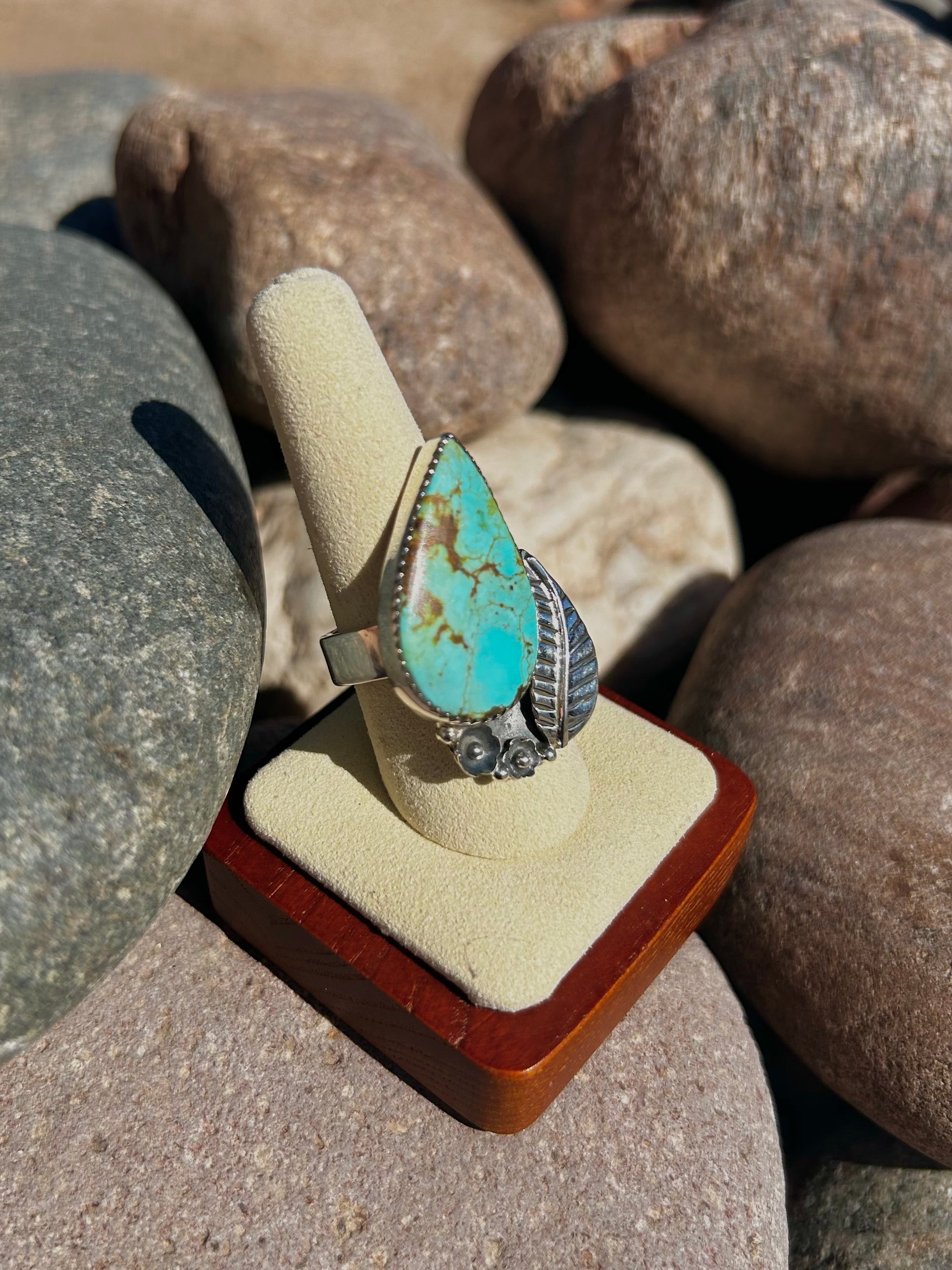 Southwest Number 8 Turquoise & Sterling Silver Ring Size 9