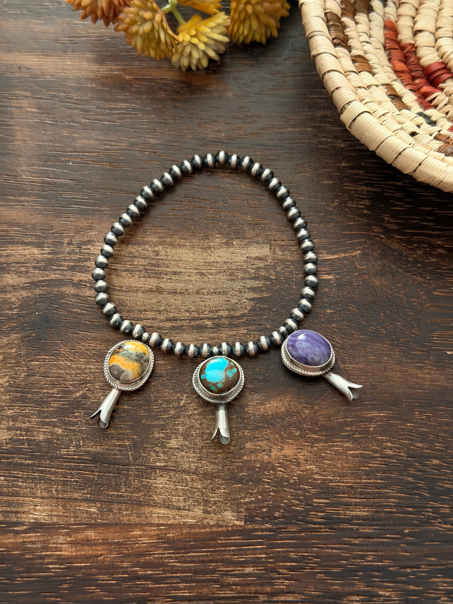 George Rios Multi Stone & Sterling Silver Hand Strung Pearl Beaded Stretch Bracelet