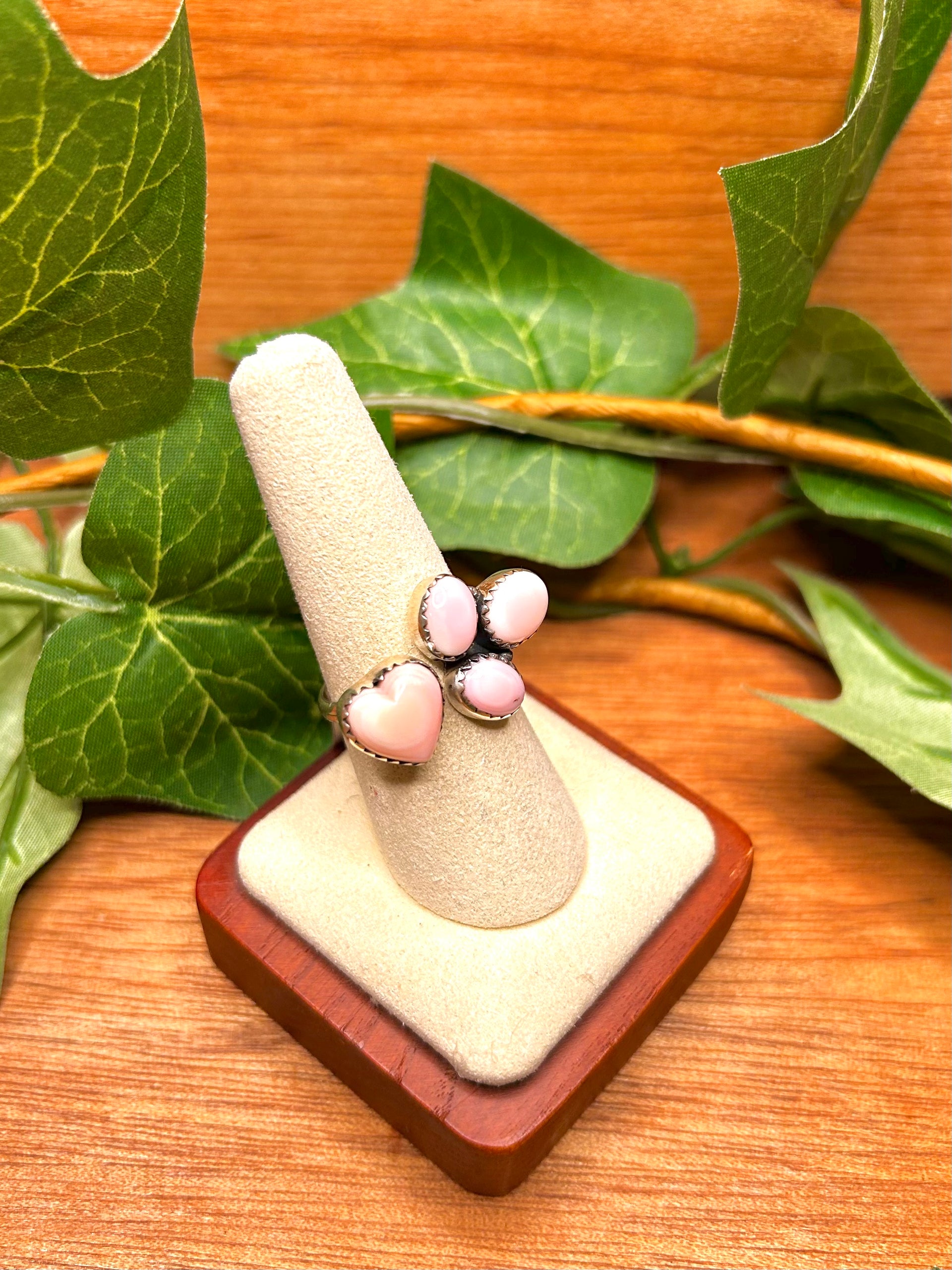 Southwest Made Pink Conch & Sterling Sliver Cluster Ring Size 8