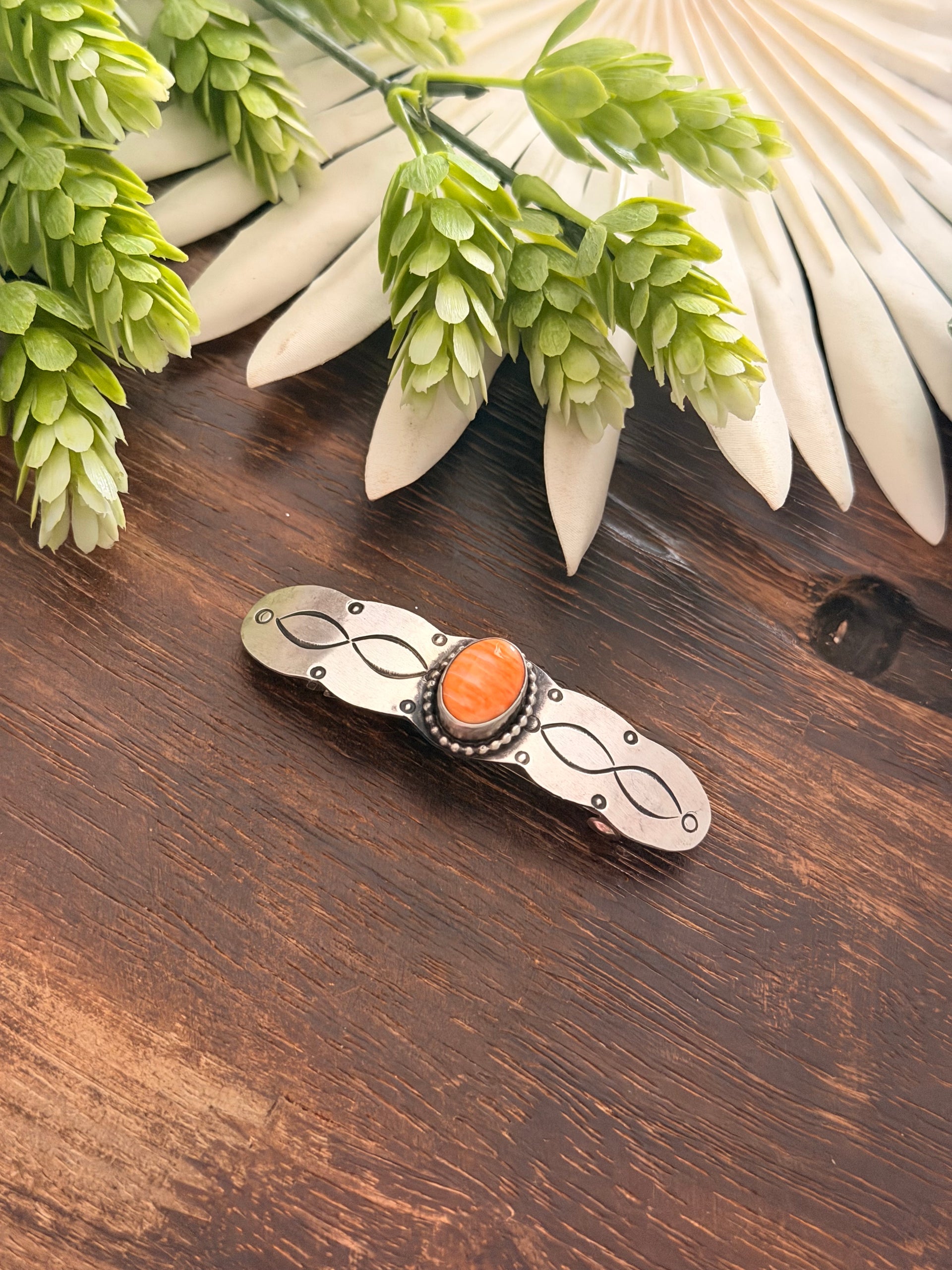 Danny Henio Spiny Oyster & Sterling Silver Hair Barrette