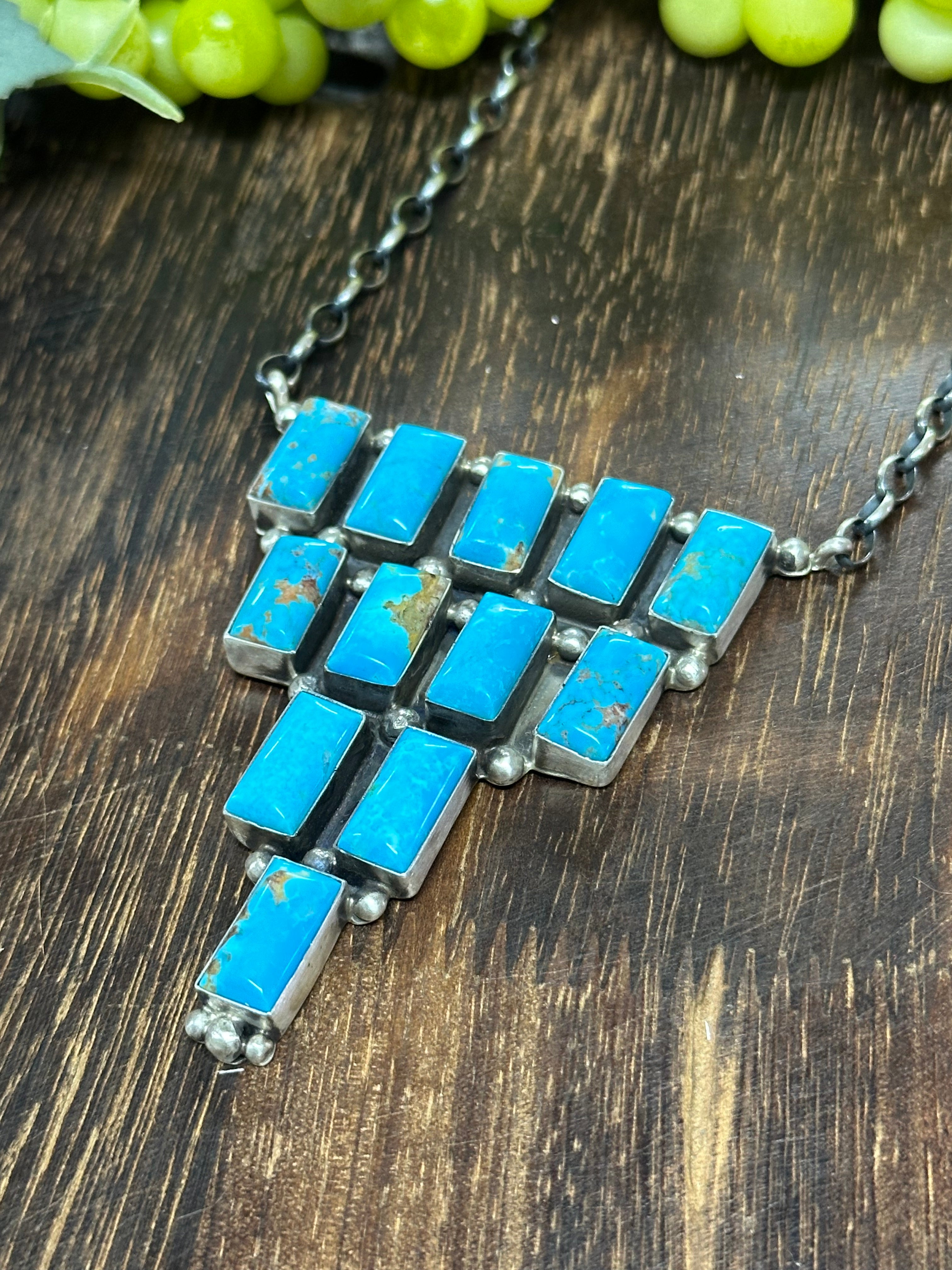 Donovan Skeets Kingman Turquoise & Sterling Silver Cluster Necklace & Adjustable Ring Set