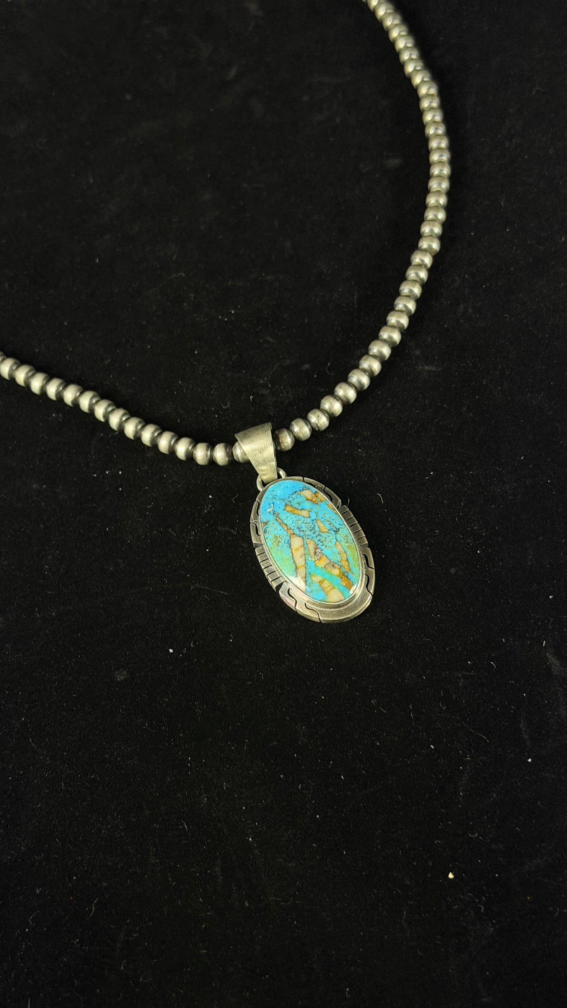 Dave Skeets High Grade Kingman Turquoise & Sterling Silver Pendant