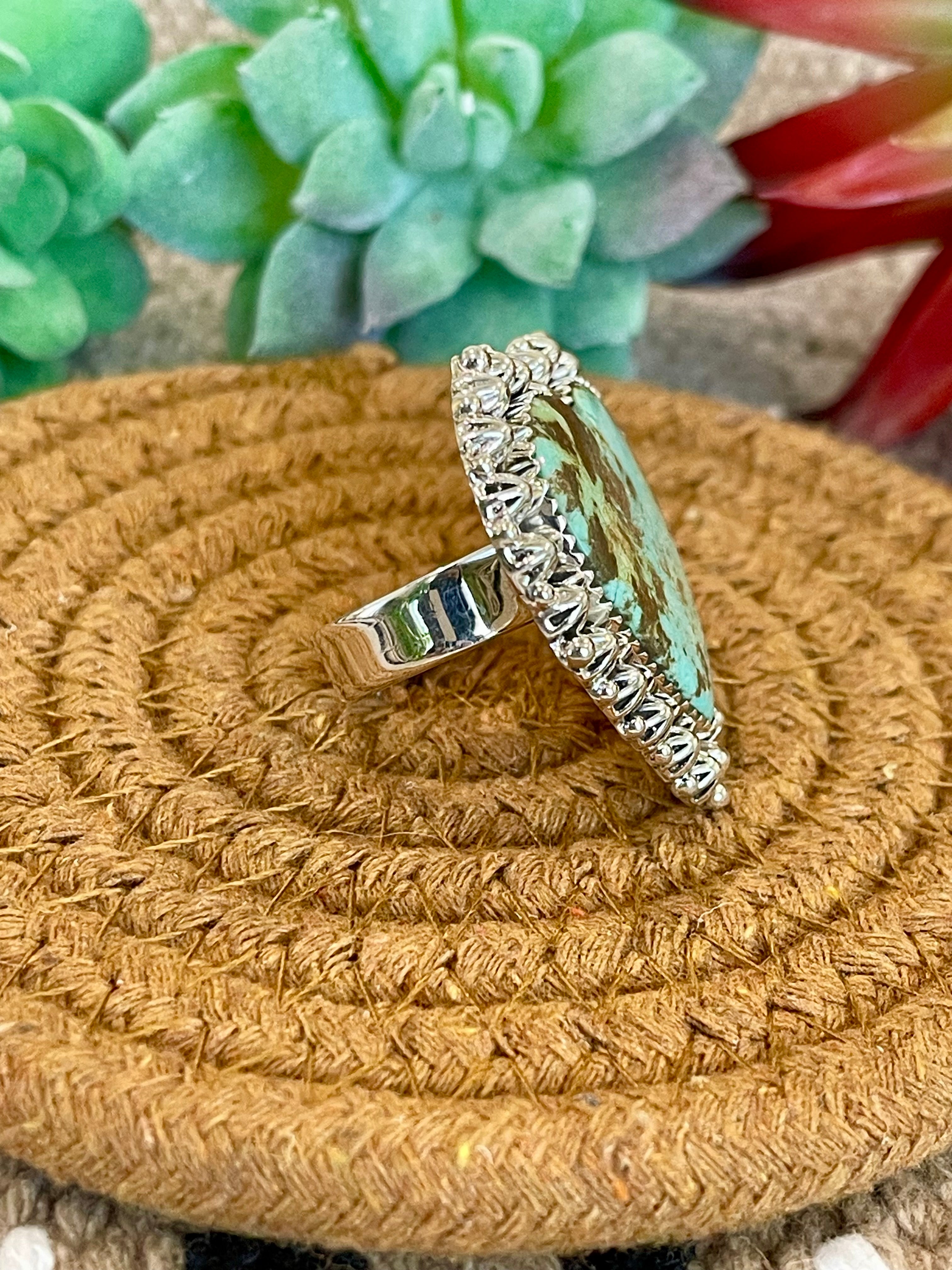 Southwest Handmade Number 8 Turquoise & Sterling Silver Adjustable Ring