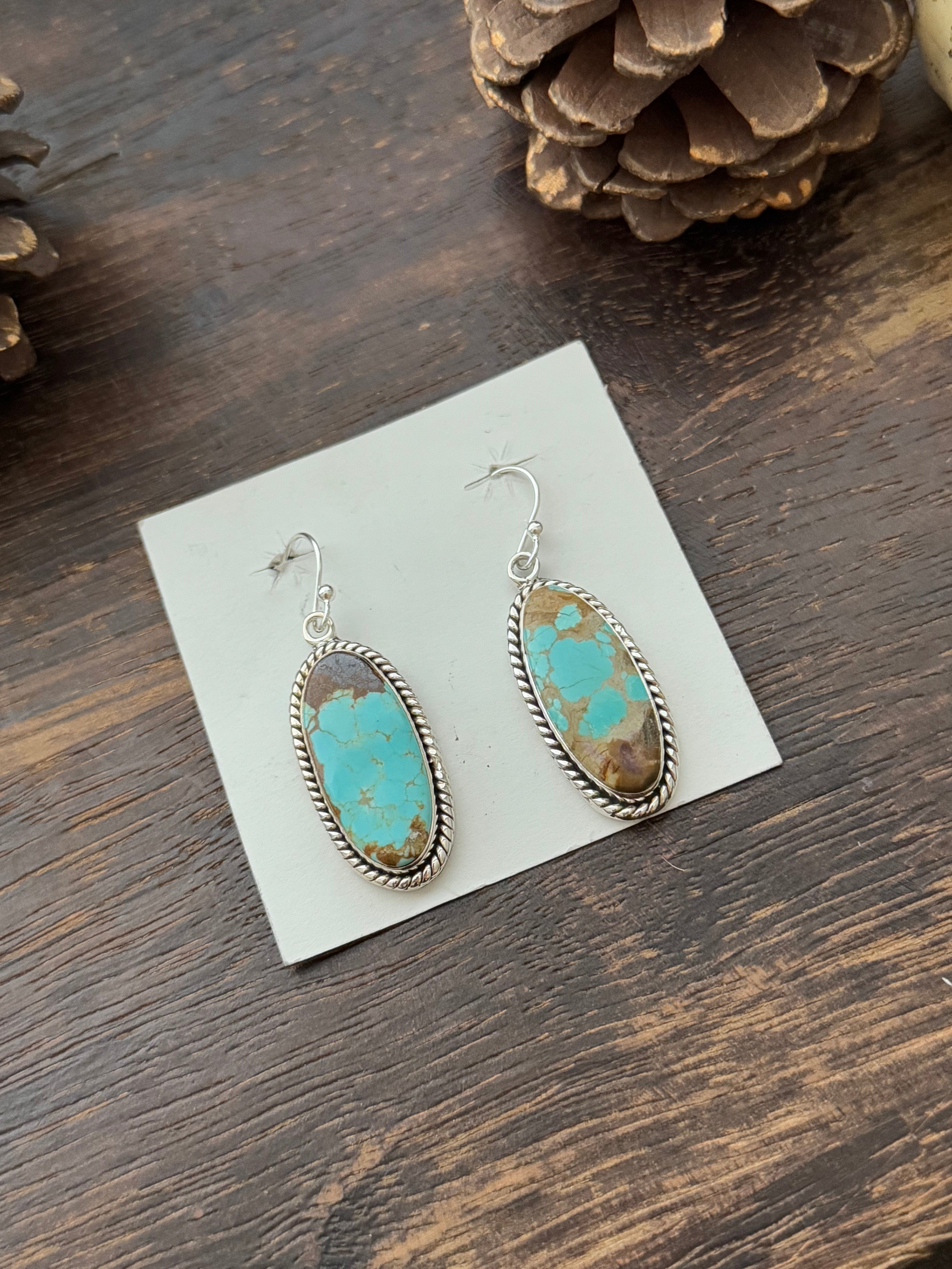 Southwest Handmade #8 Turquoise & Sterling Silver Dangle Earrings