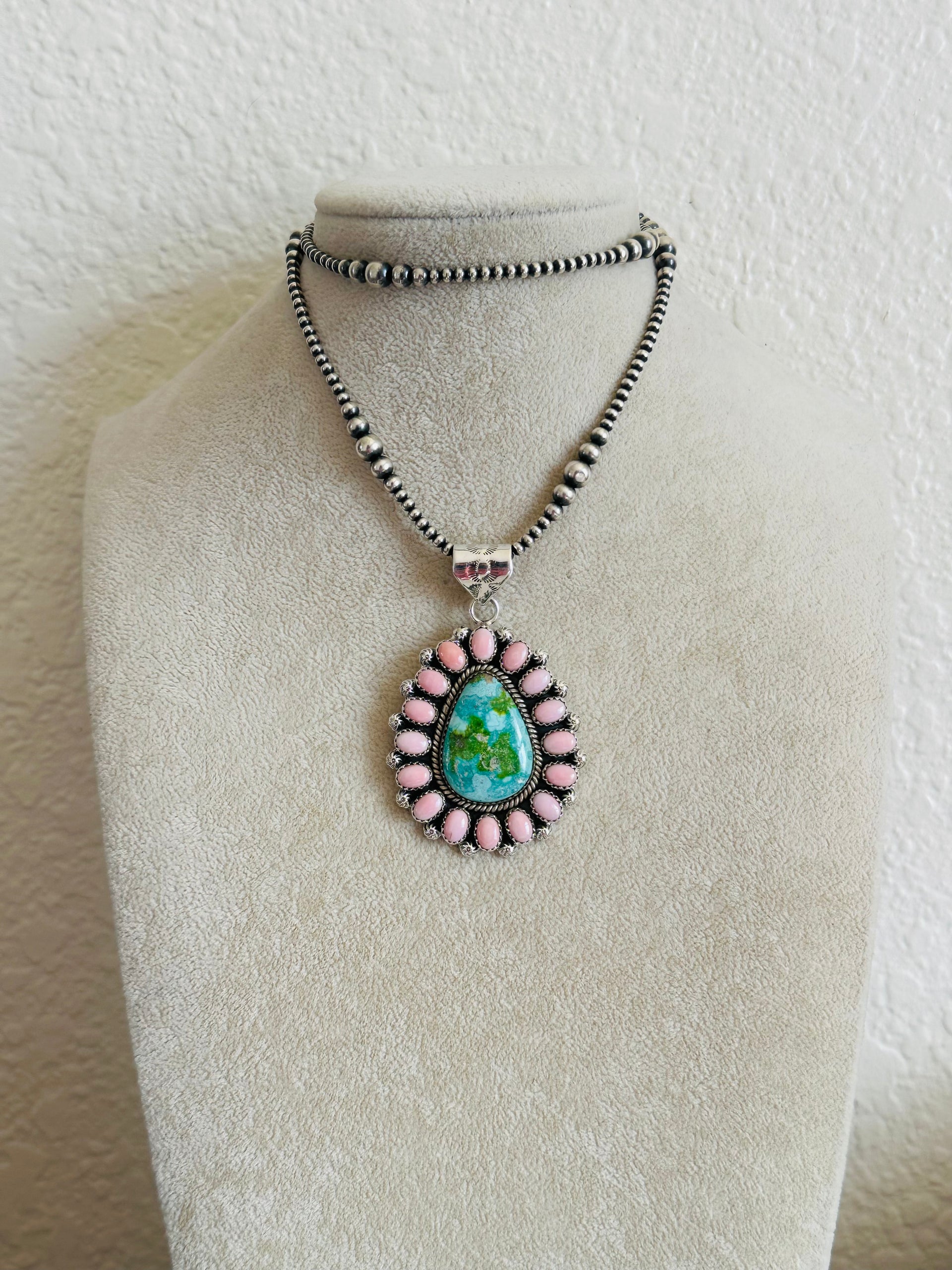 Southwest Handmade Multi Stone & Sterling Silver Cluster Pendant