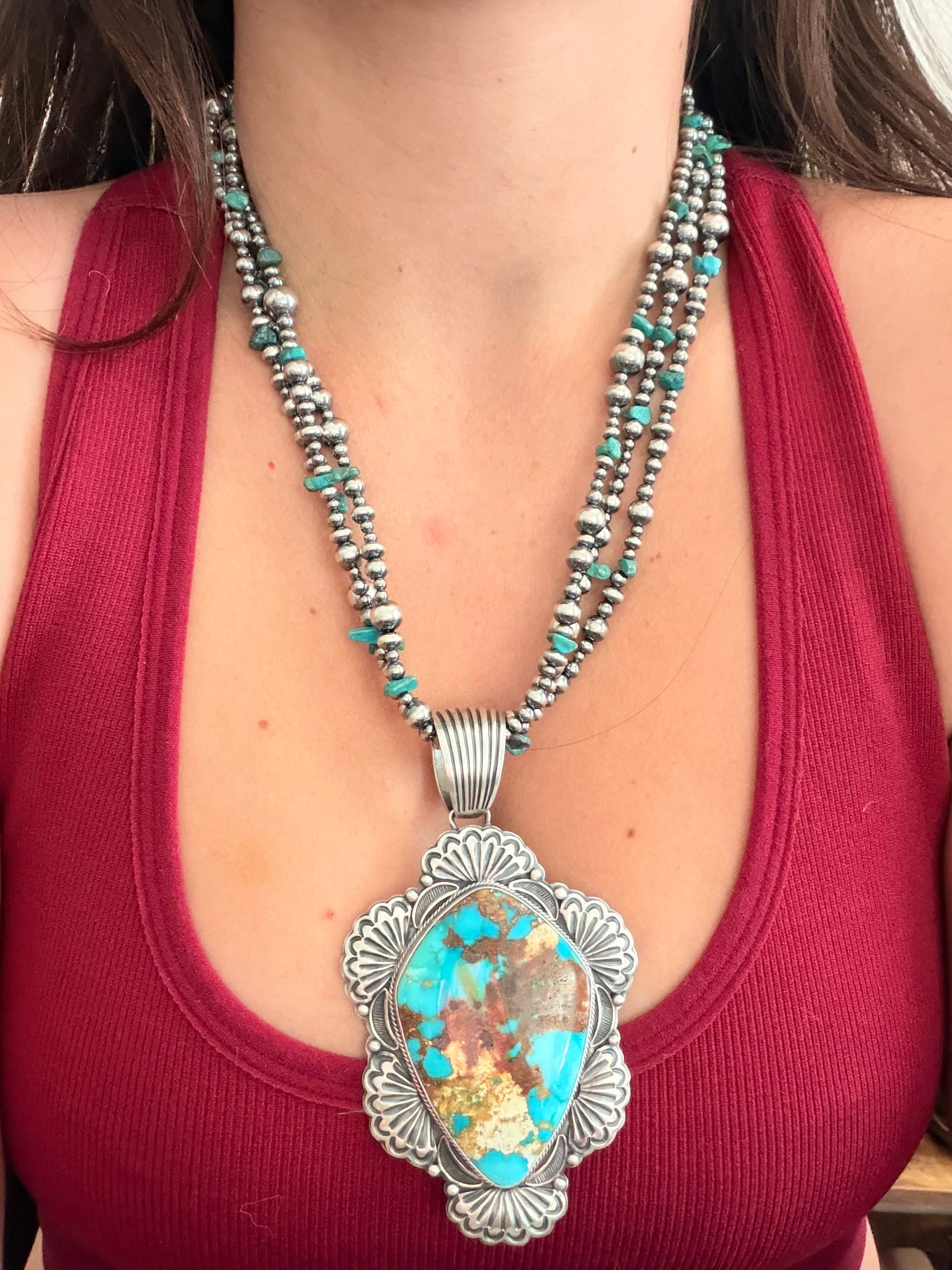 Randy Boyd Sonoran Mountain Turquoise & Sterling Silver Machine Made Pearl Necklace