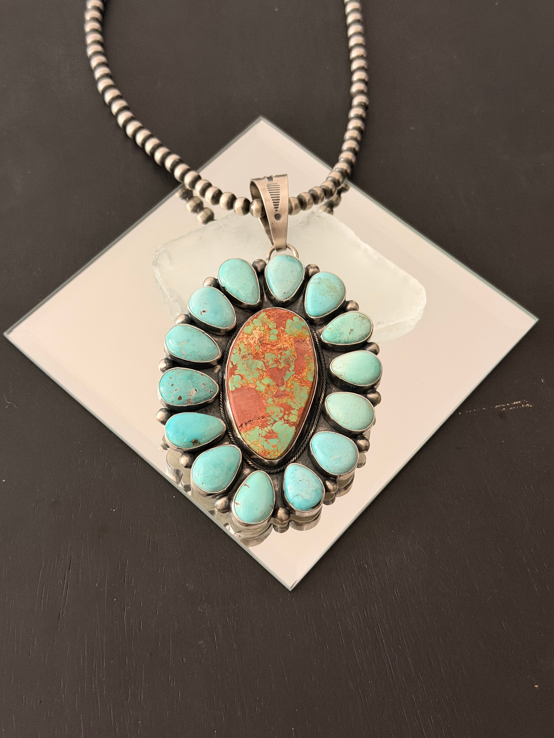 Betty Tom Mixed Turquoise & Sterling Silver Cluster Pendant