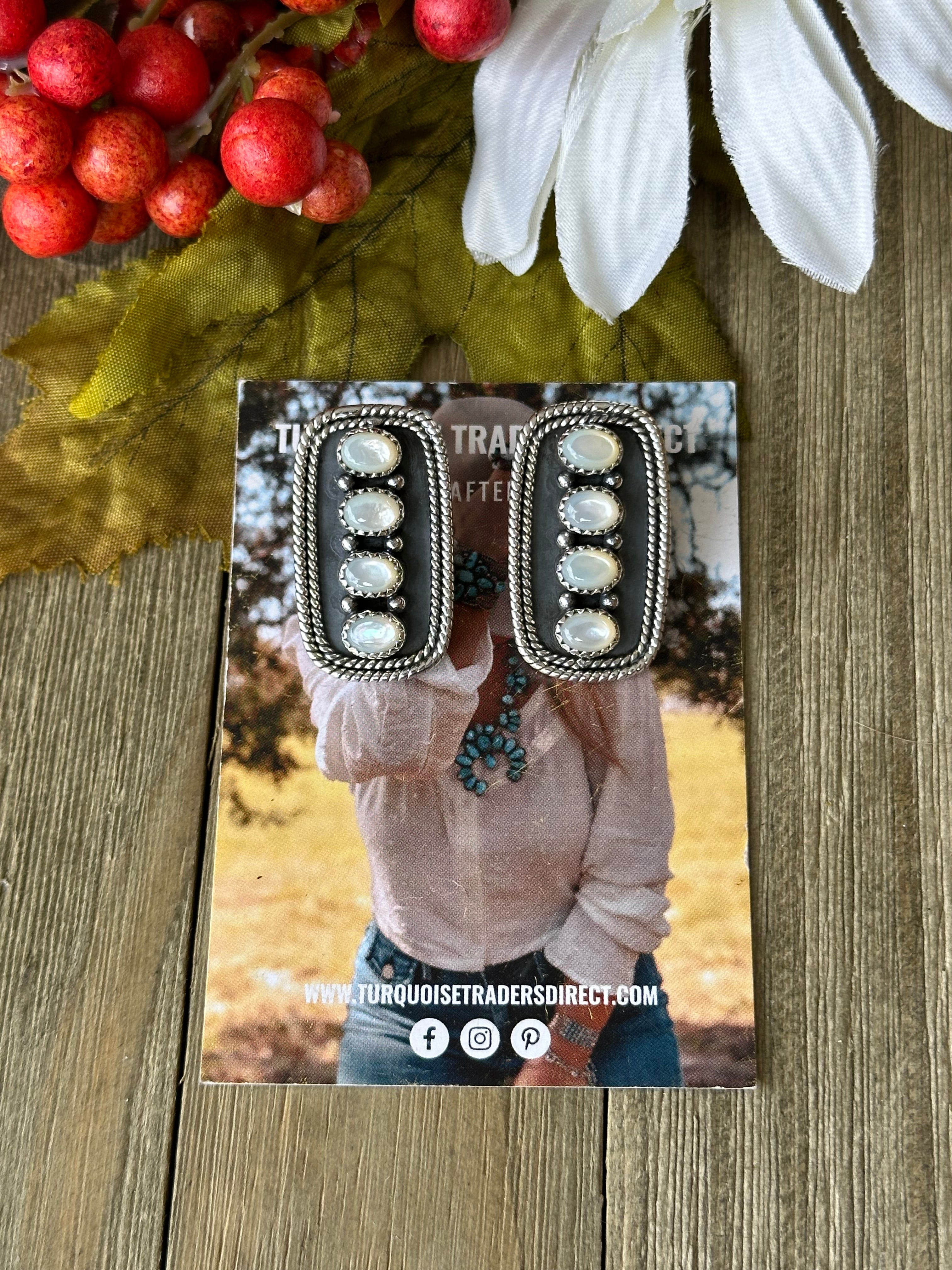 Southwest Handmade Moon Stone & Sterling Silver Post Dangle Cluster Earrings