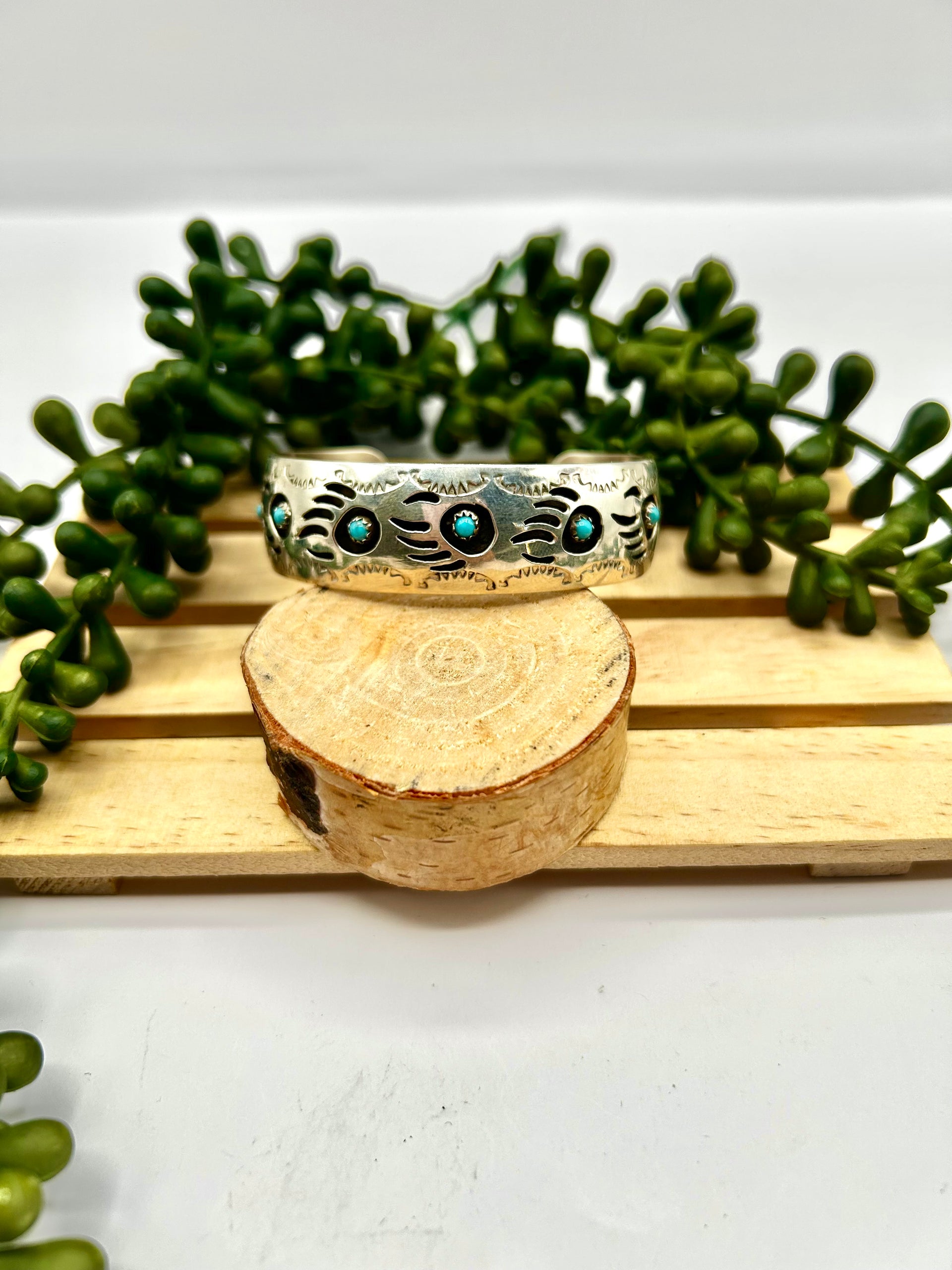 Navajo Pearlene Spencer Kingman Turquoise & Sterling Silver Cuff Bracelet