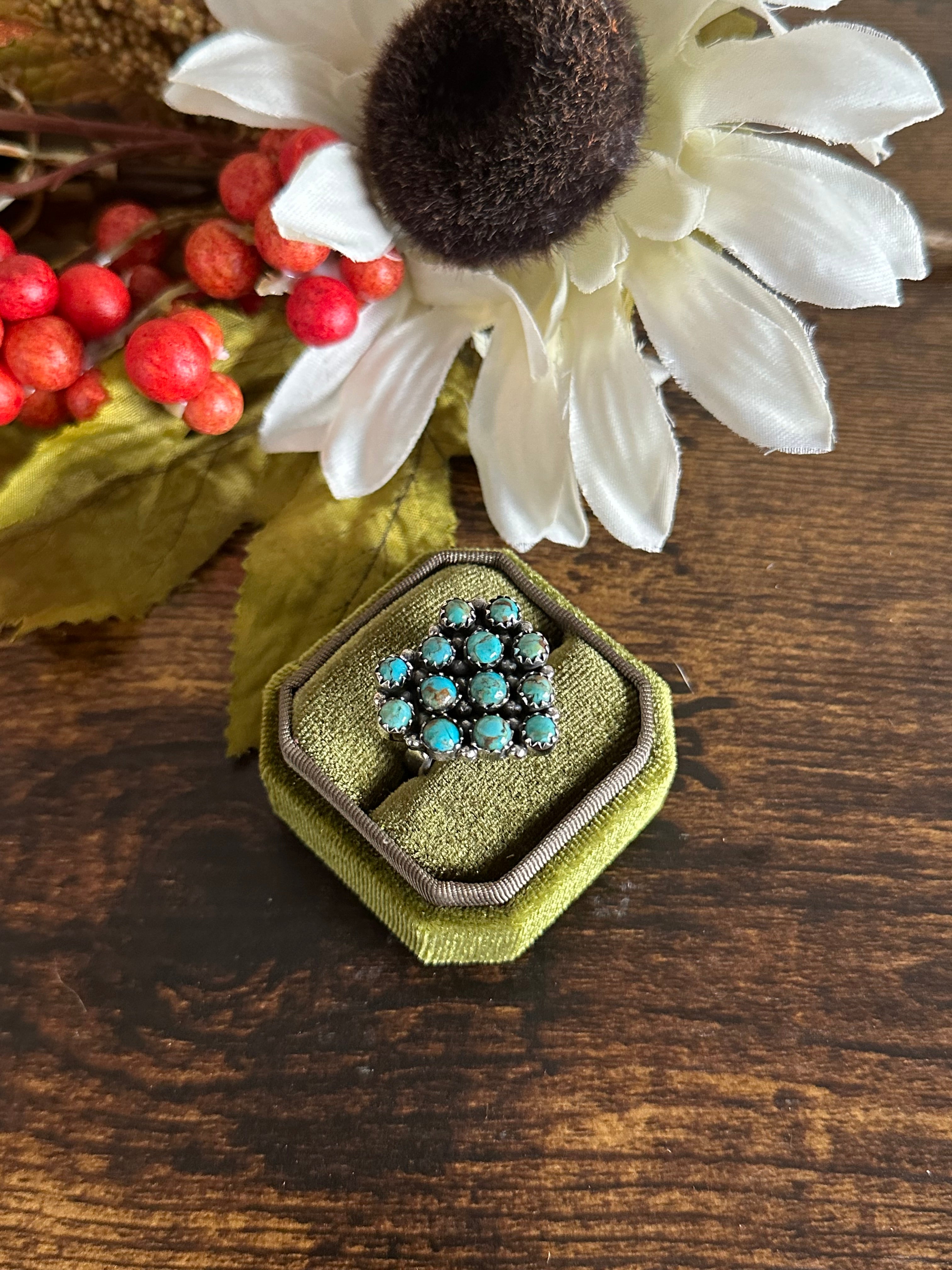 Southwest Handmade Kingman Turquoise & Sterling Silver Adjustable Heart Ring