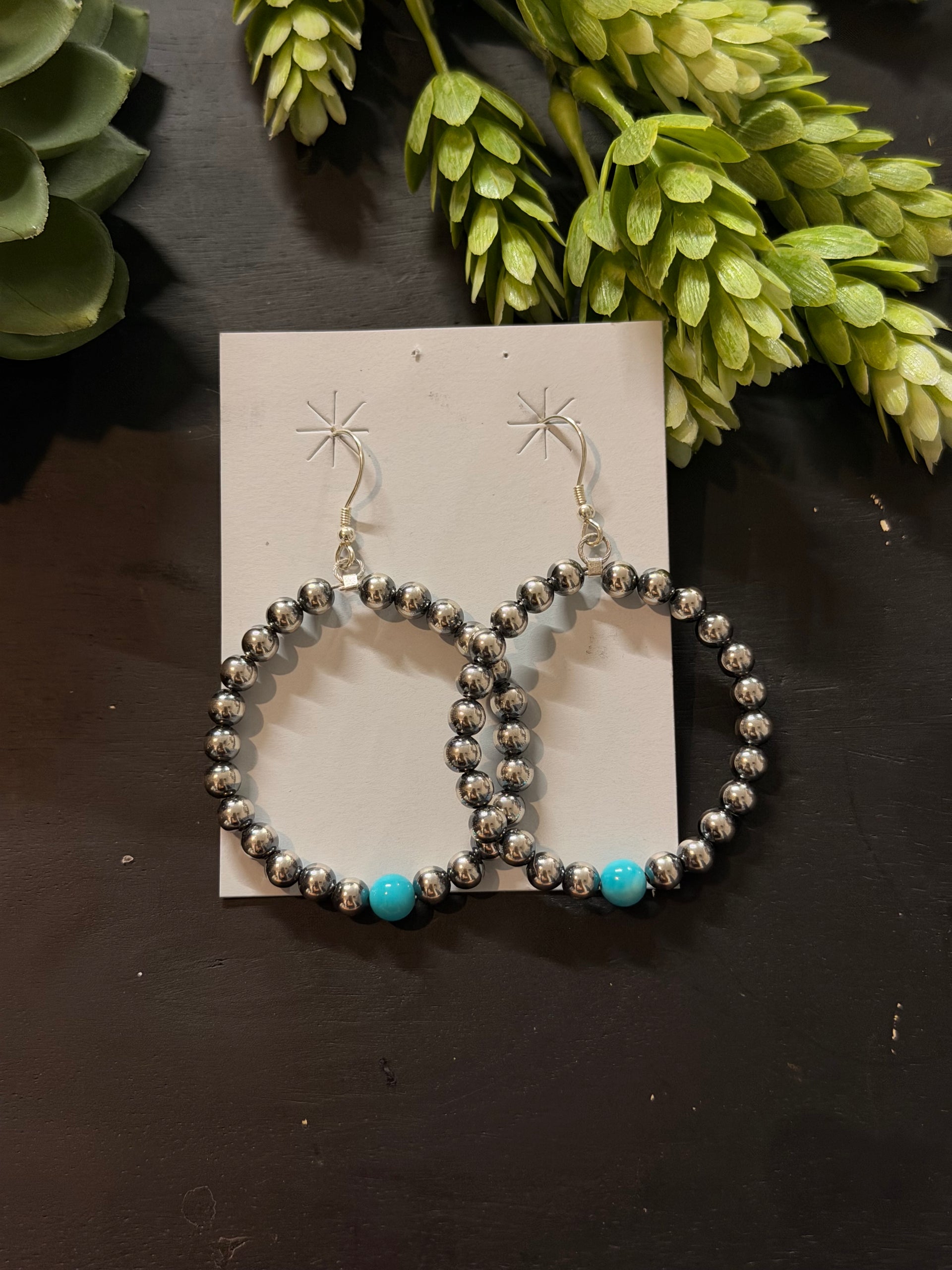 Navajo Strung Kingman Turquoise Sterling Silver Machine Made Pearls Dangle Earrings