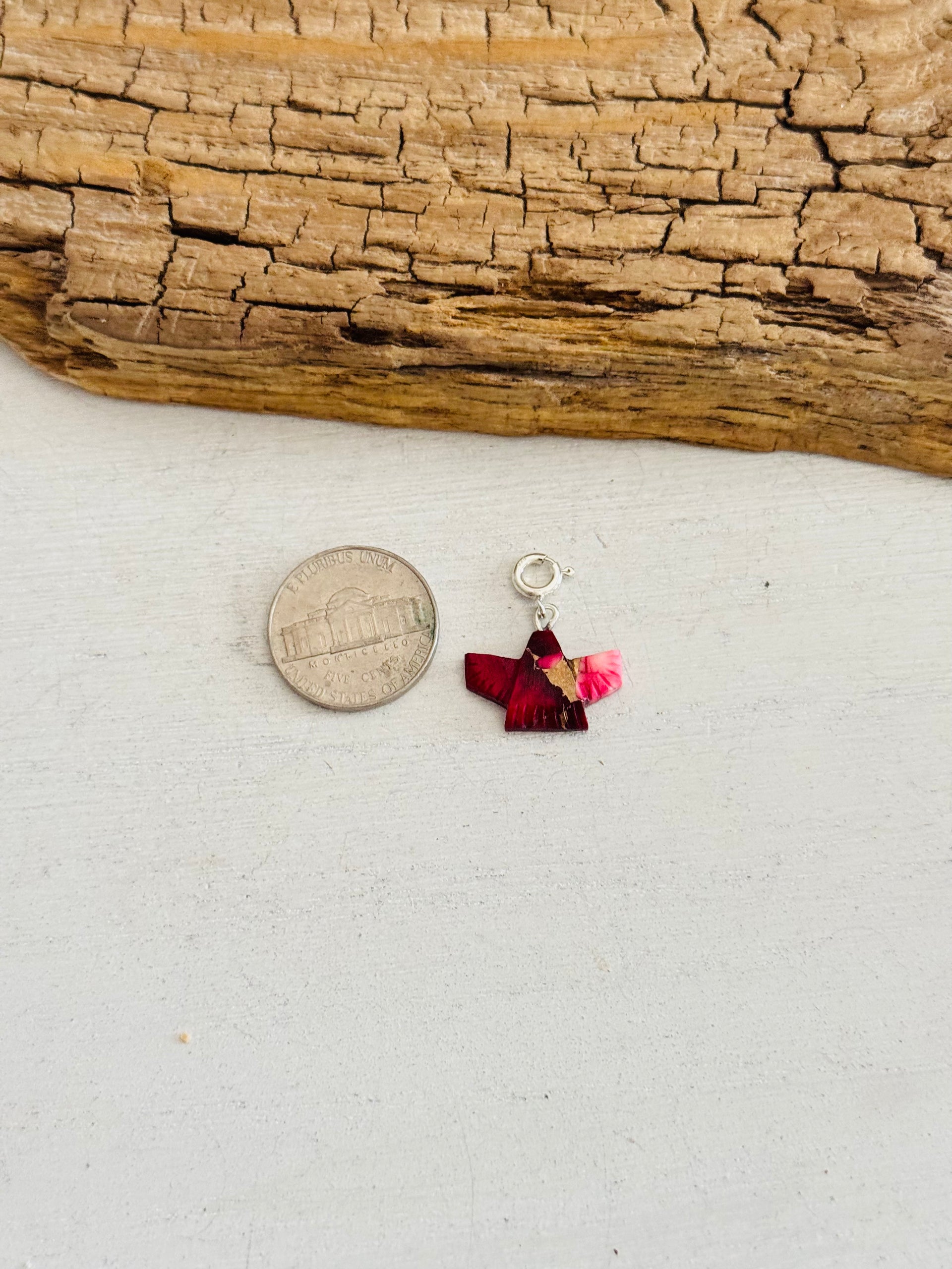 Navajo Made Rose Dahlia & Sterling Silver Bird Charms