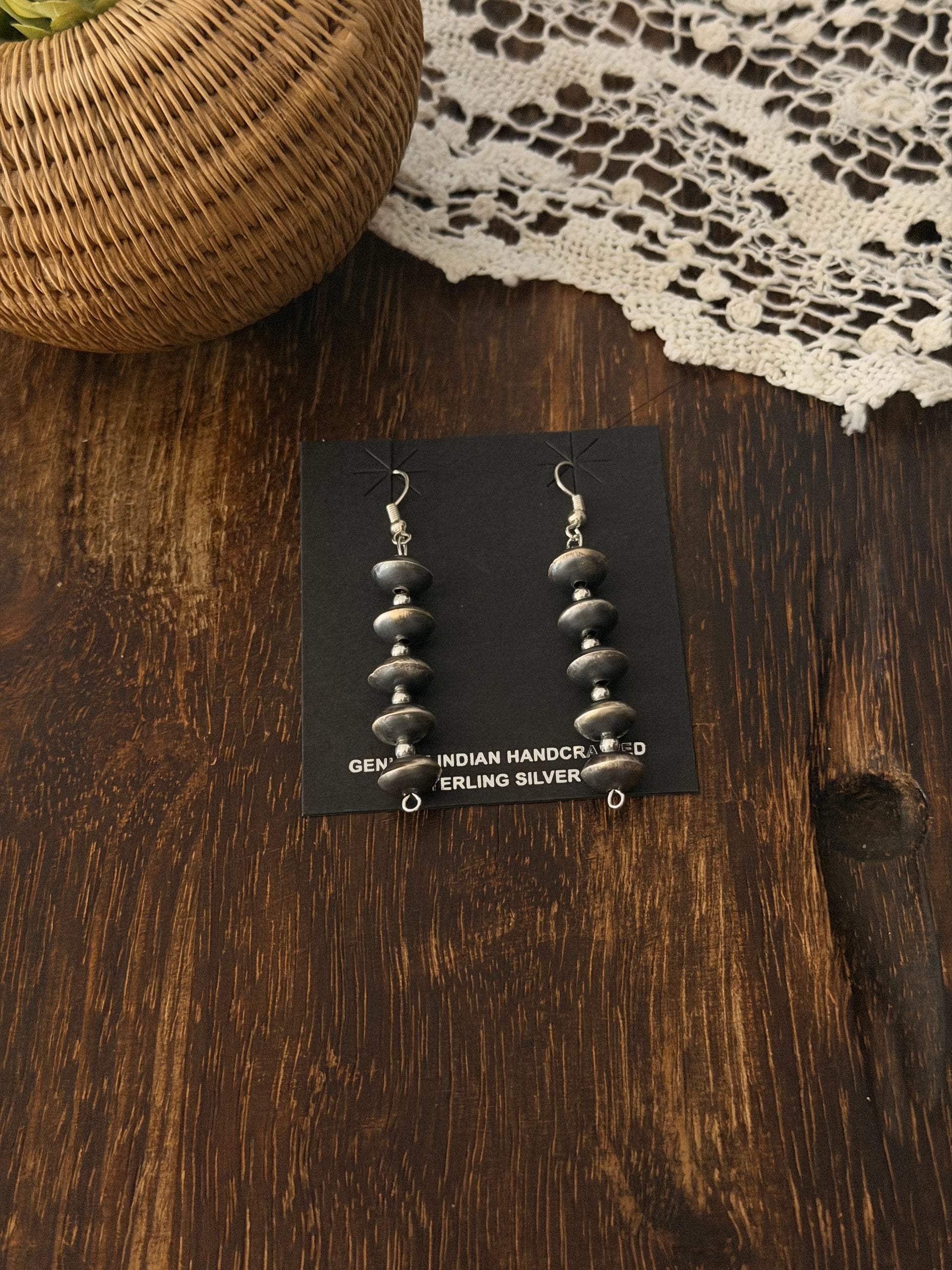 Navajo Handmade Sterling Silver Pearl Dangle Earrings