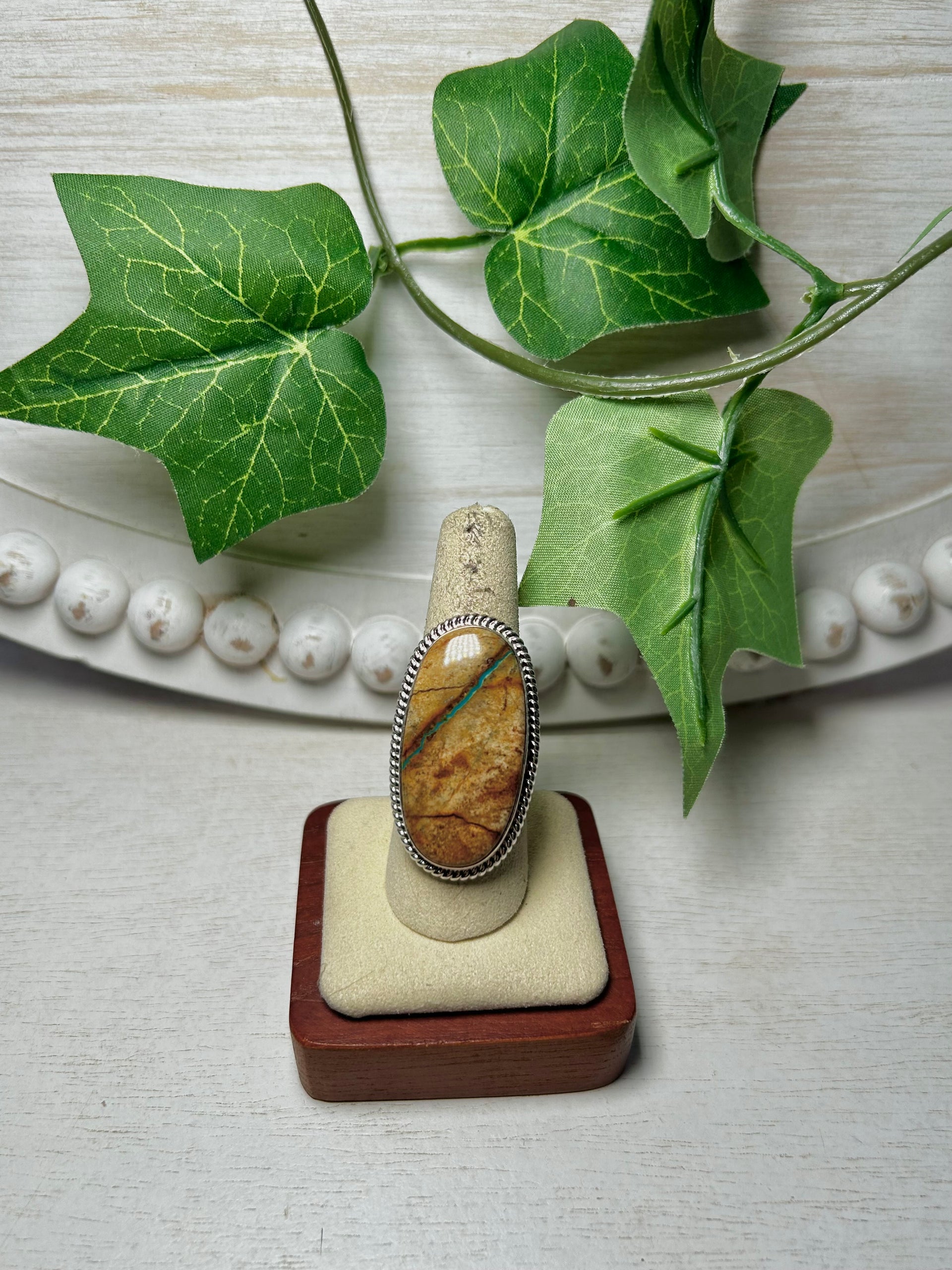 Navajo Made Boulder Turquoise & Sterling Silver Ring Size 8.25