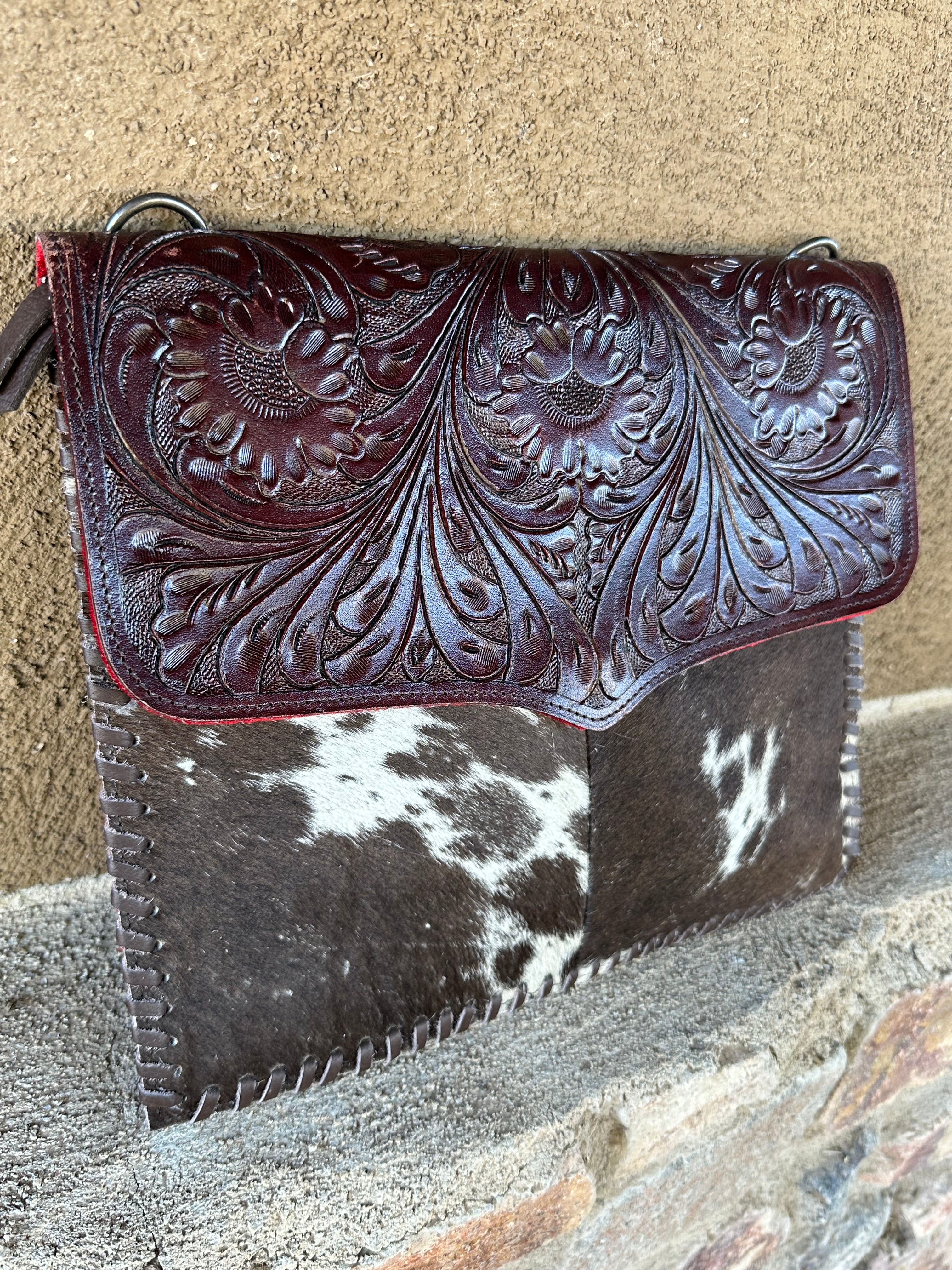 Genuine Tooled Leather & Cowhide Purse