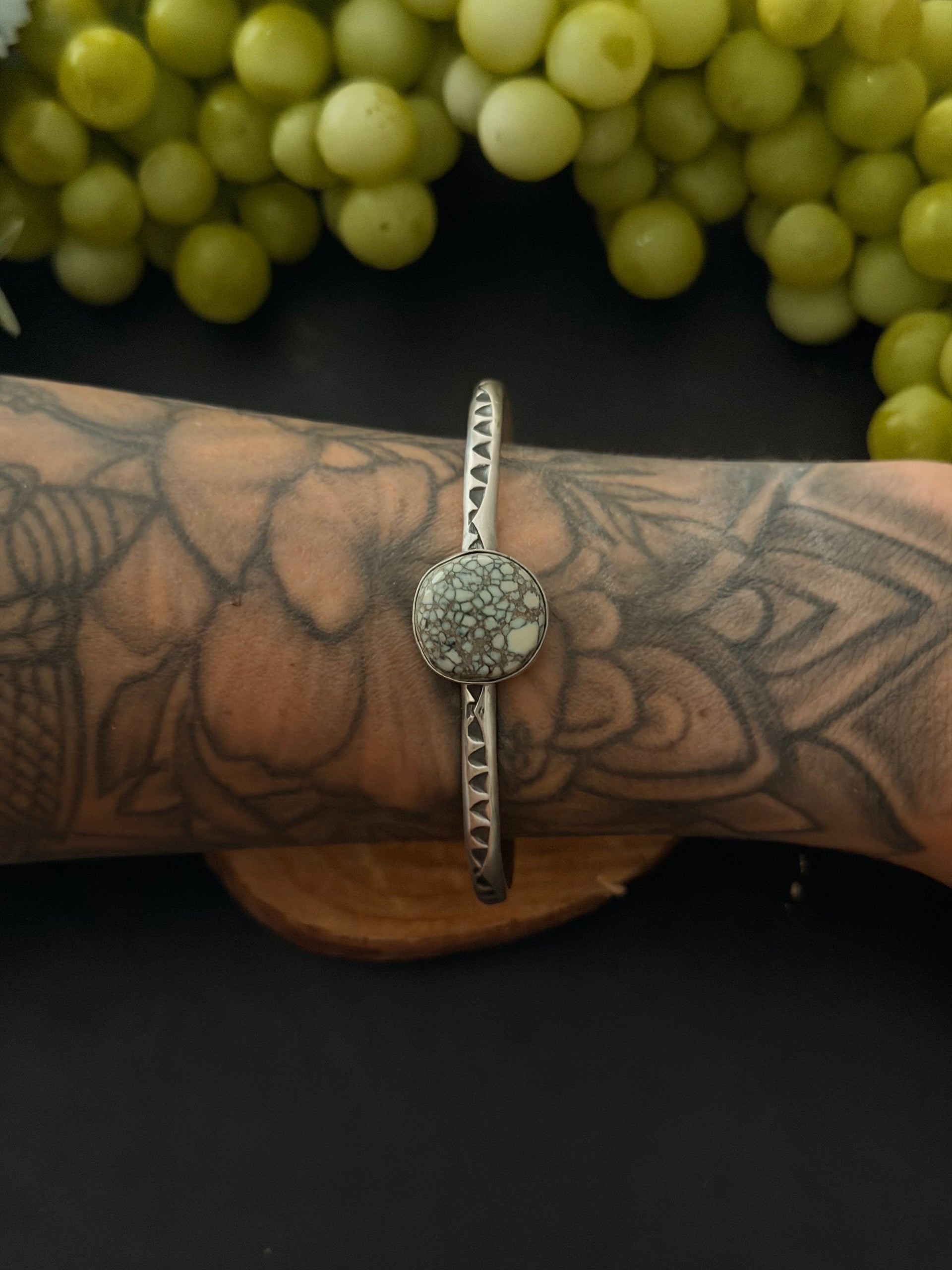 Navajo Made New Lander Variscite & Sterling Silver Cuff Bracelet