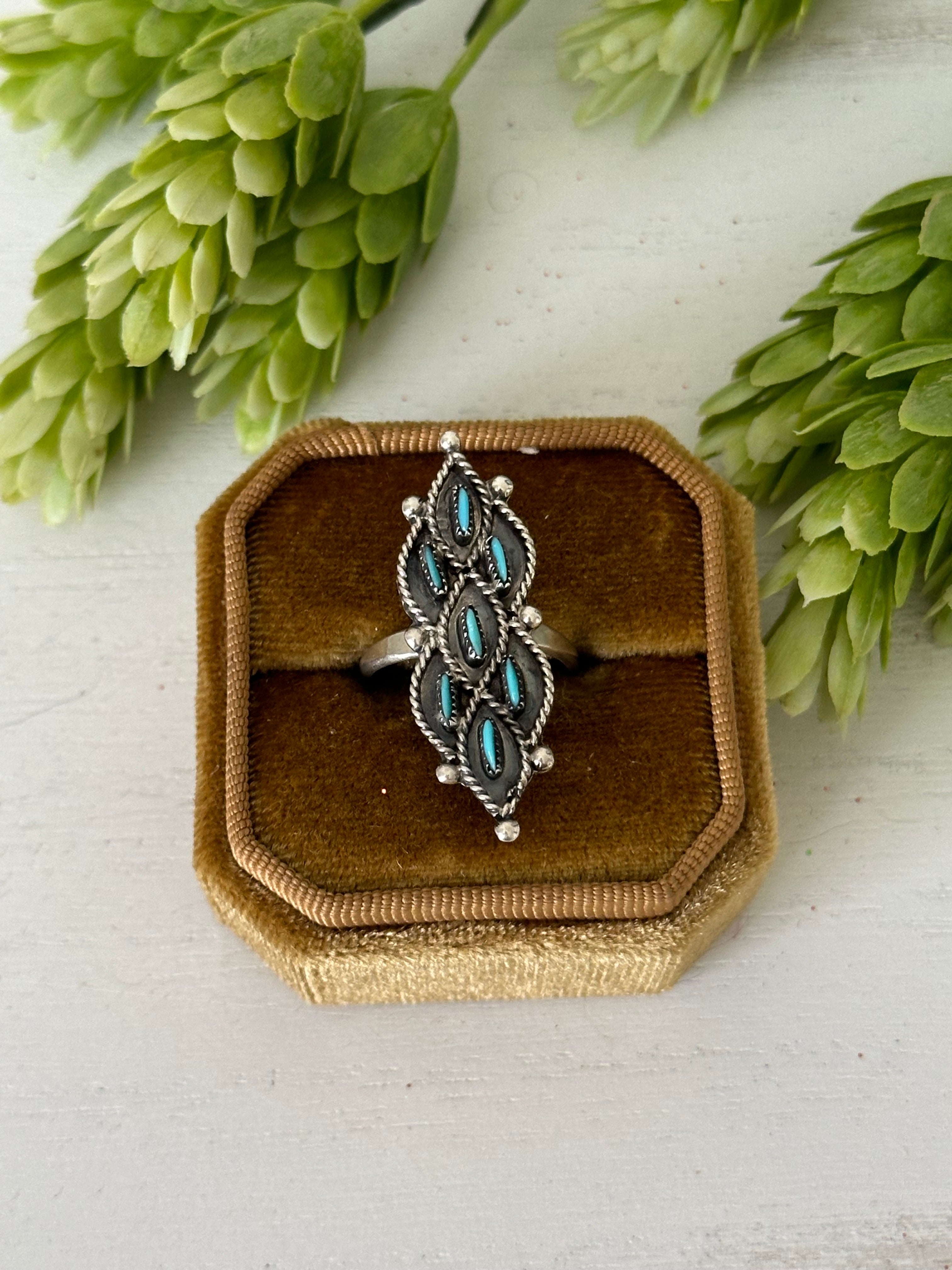 Zuni Made Turquoise & Sterling Silver Ring Size 6.5