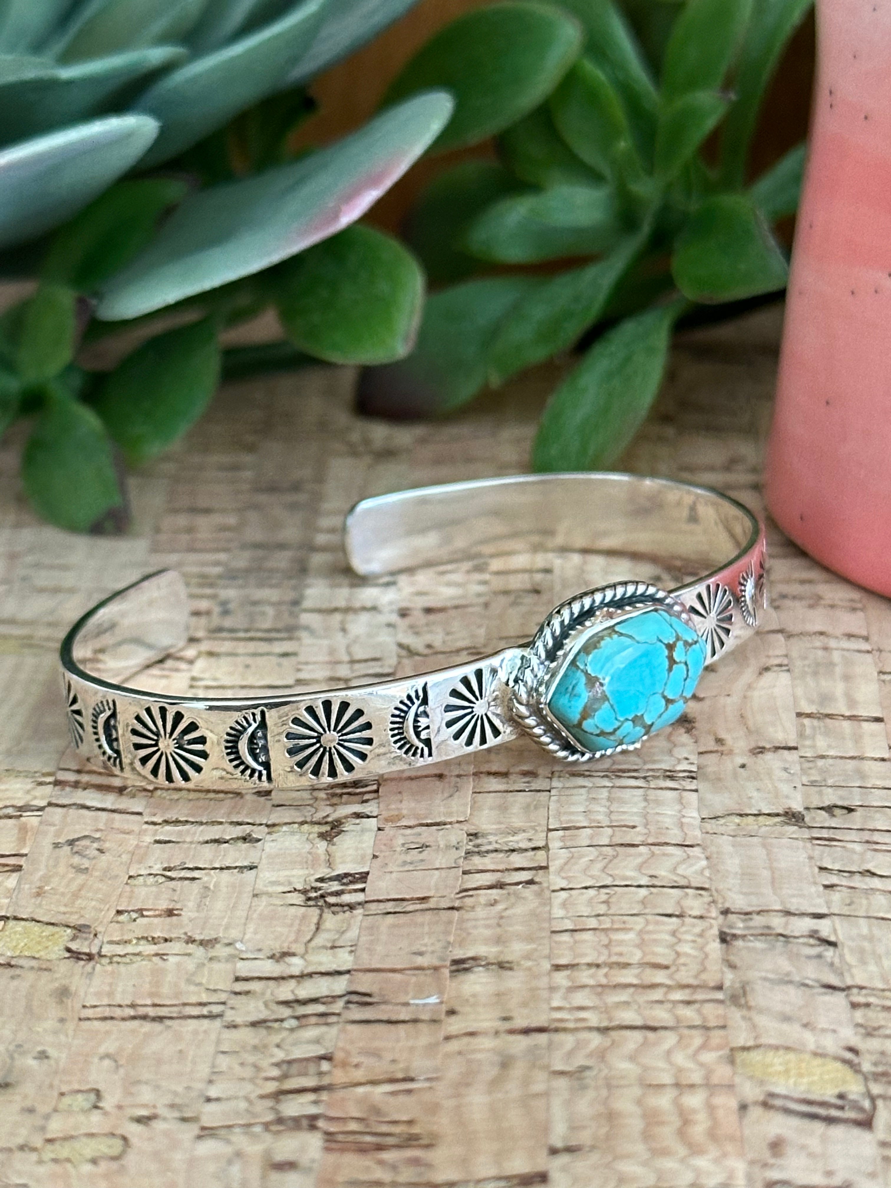 Southwest Made #8 Turquoise & Sterling Silver Cuff Bracelet