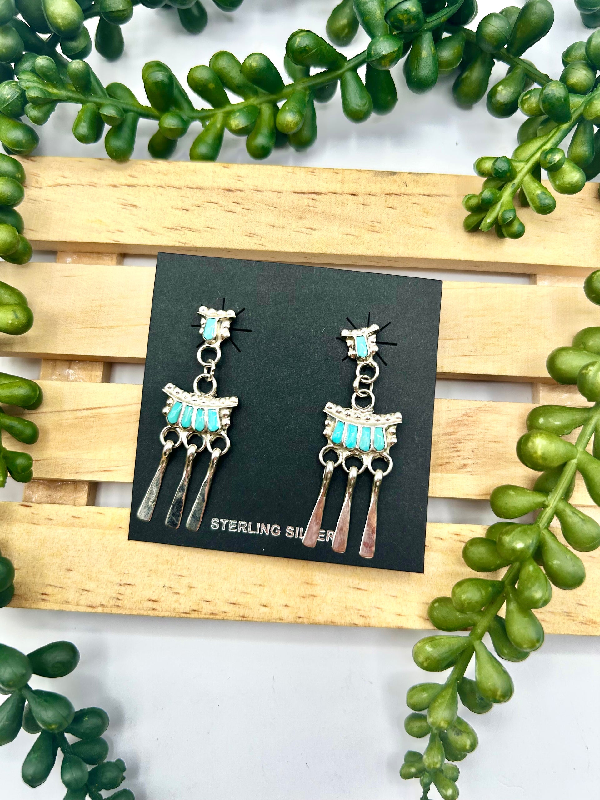 Zuni Made Kingman Turquoise & Sterling Silver Post Earrings