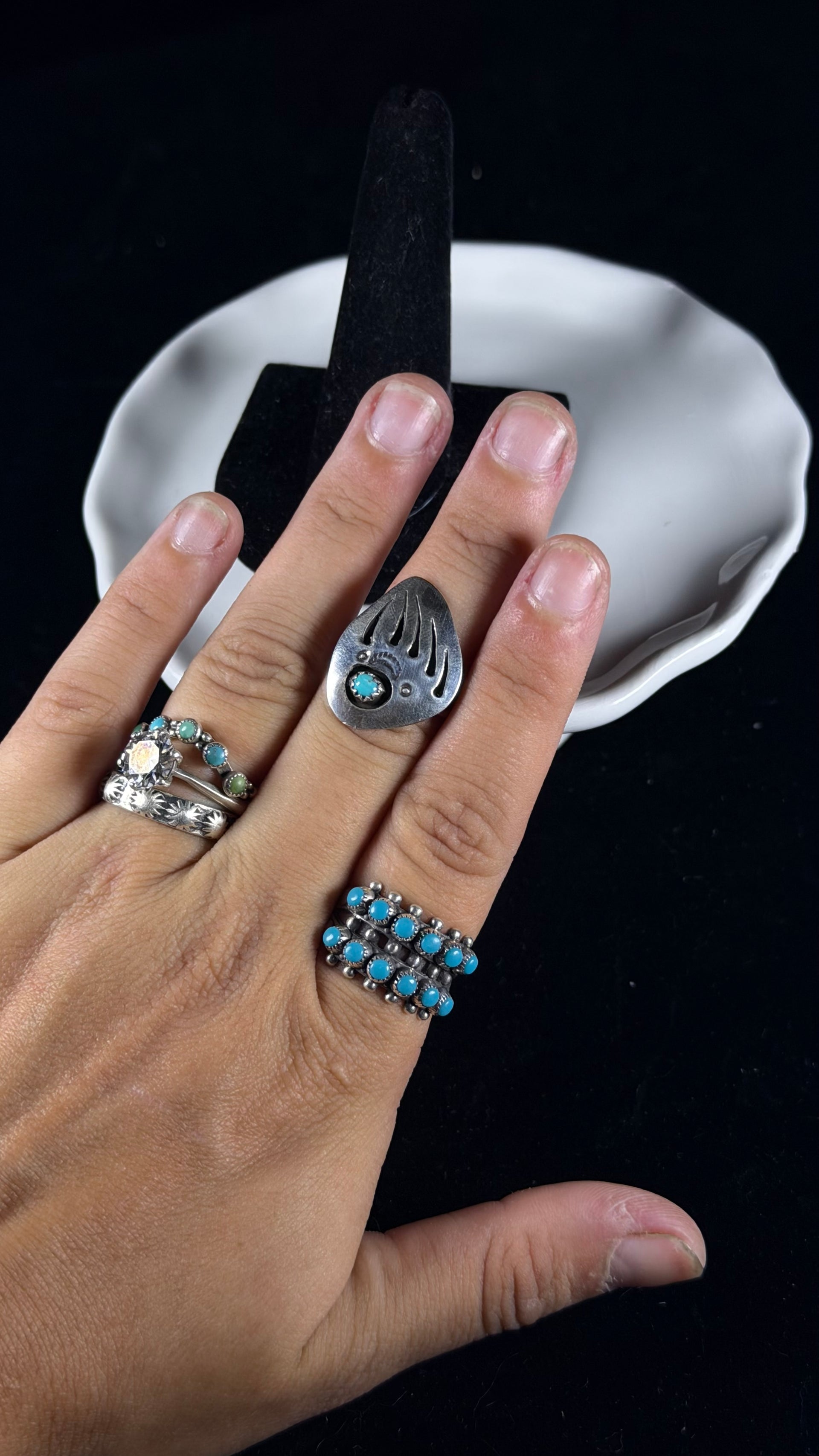 Navajo Made Kingman Turquoise & Sterling Silver Bear Claw Ring