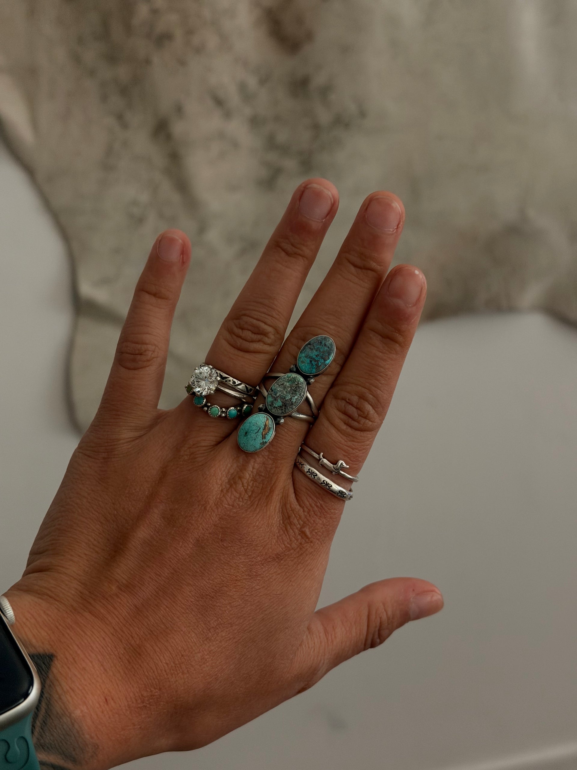 Dave Skeets Mixed Turquoise & Sterling Silver Ring Size 8.75