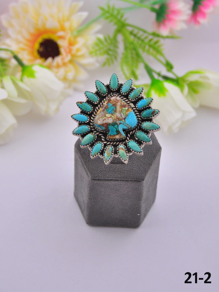 Southwest Made Multi Stone & Sterling Sliver Cluster Adjustable Ring