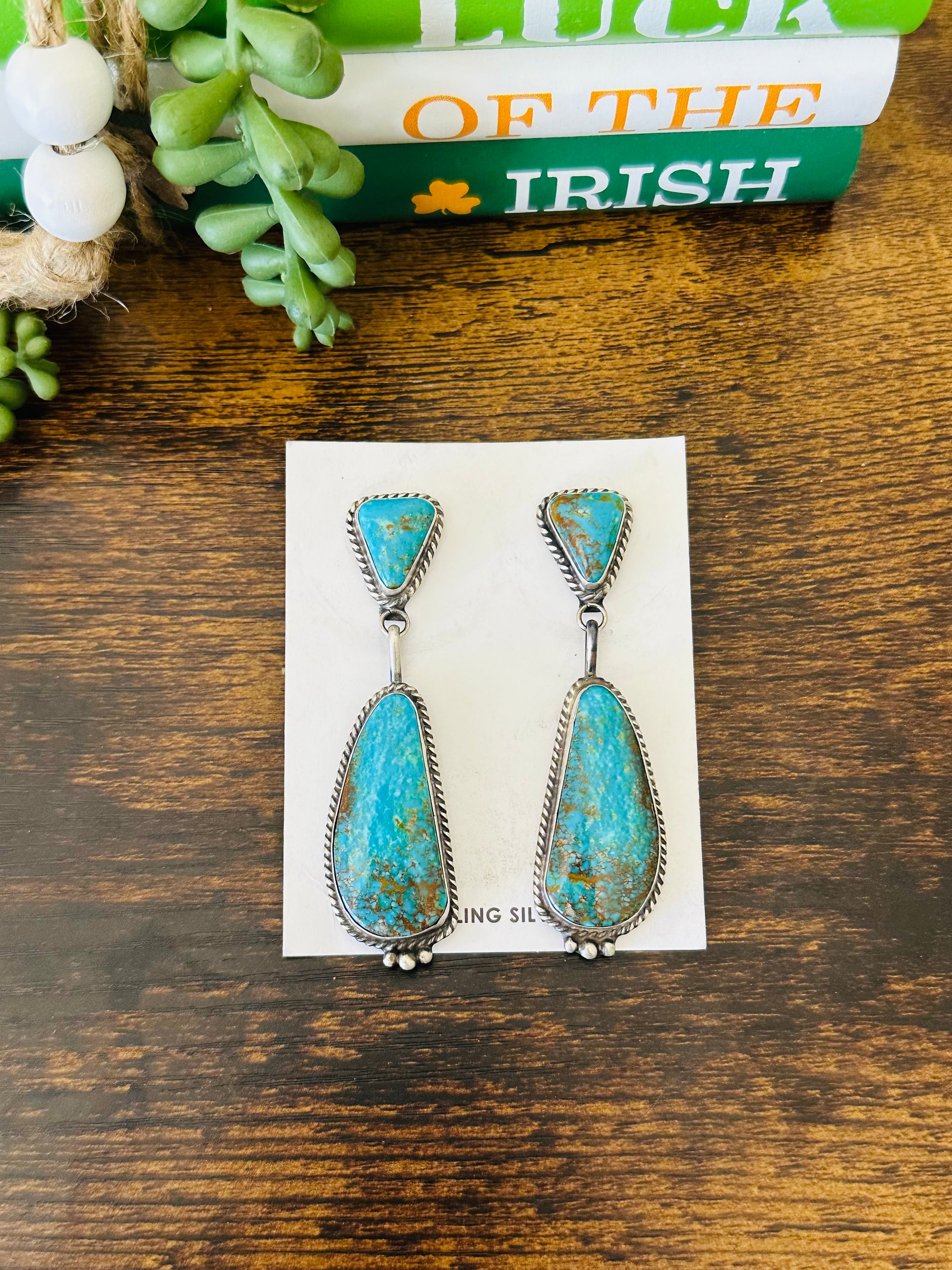 Judith Dixon Kingman Turquoise & Sterling Silver Post Dangle Earrings