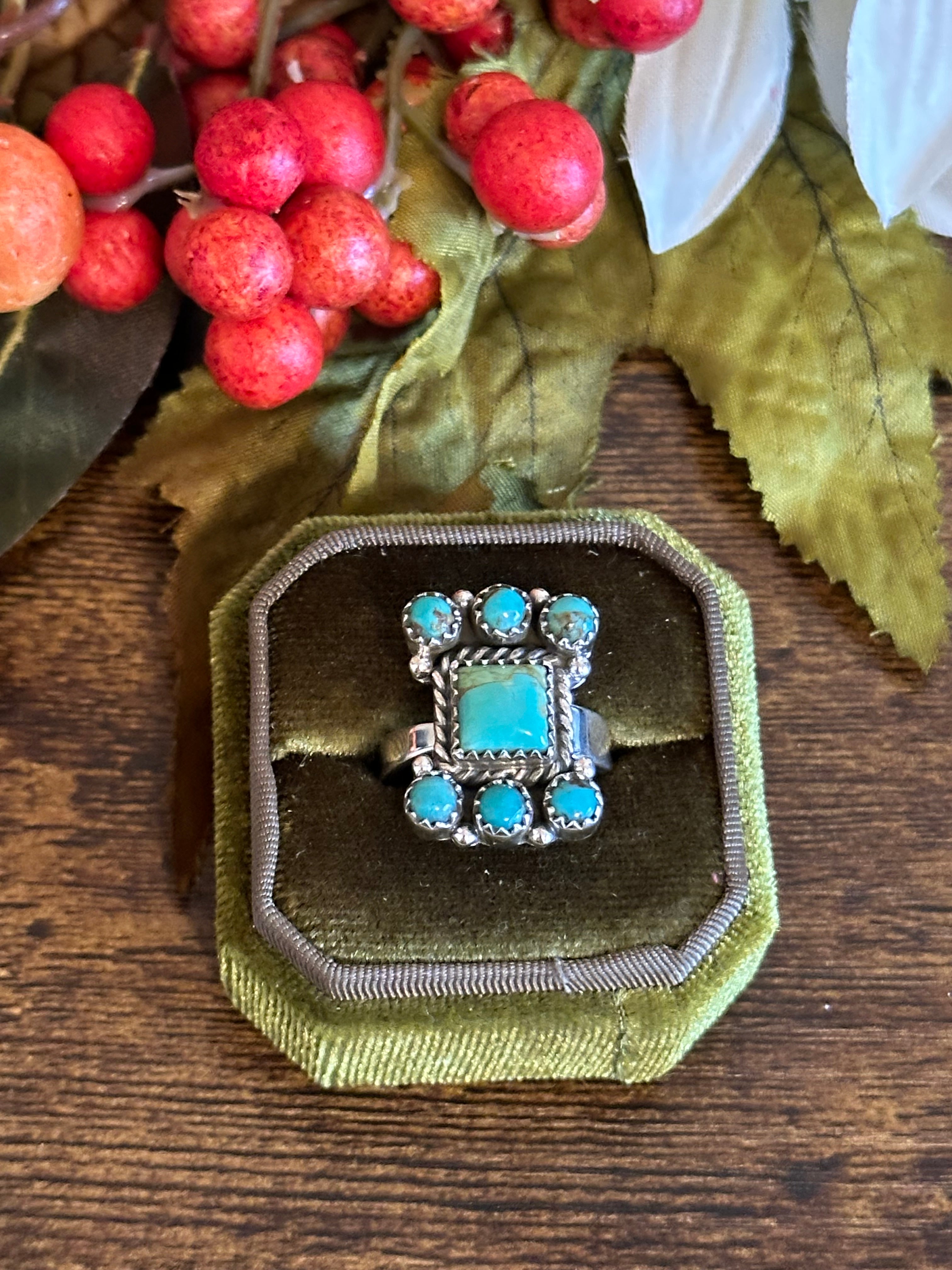 Southwest Handmade Kingman Turquoise & Sterling Silver Adjustable Ring