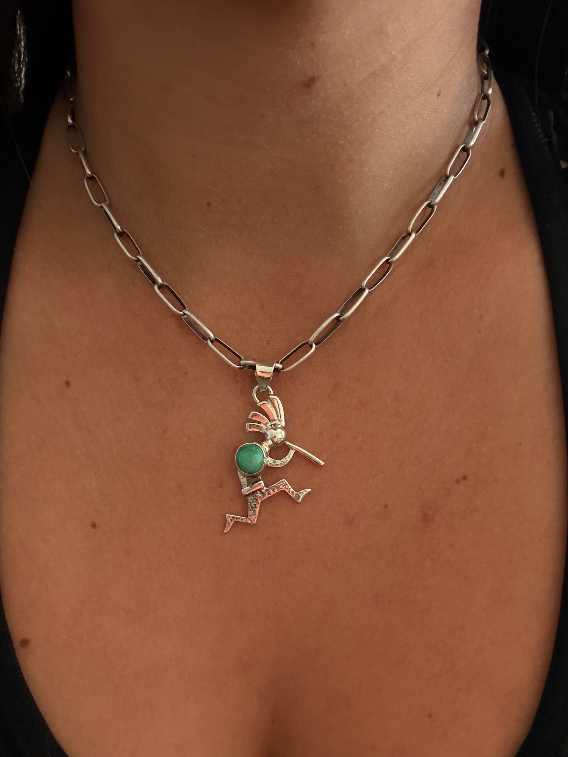 Navajo Made Sonoran Gold Turquoise  & Sterling Silver Kokopelli Pendant