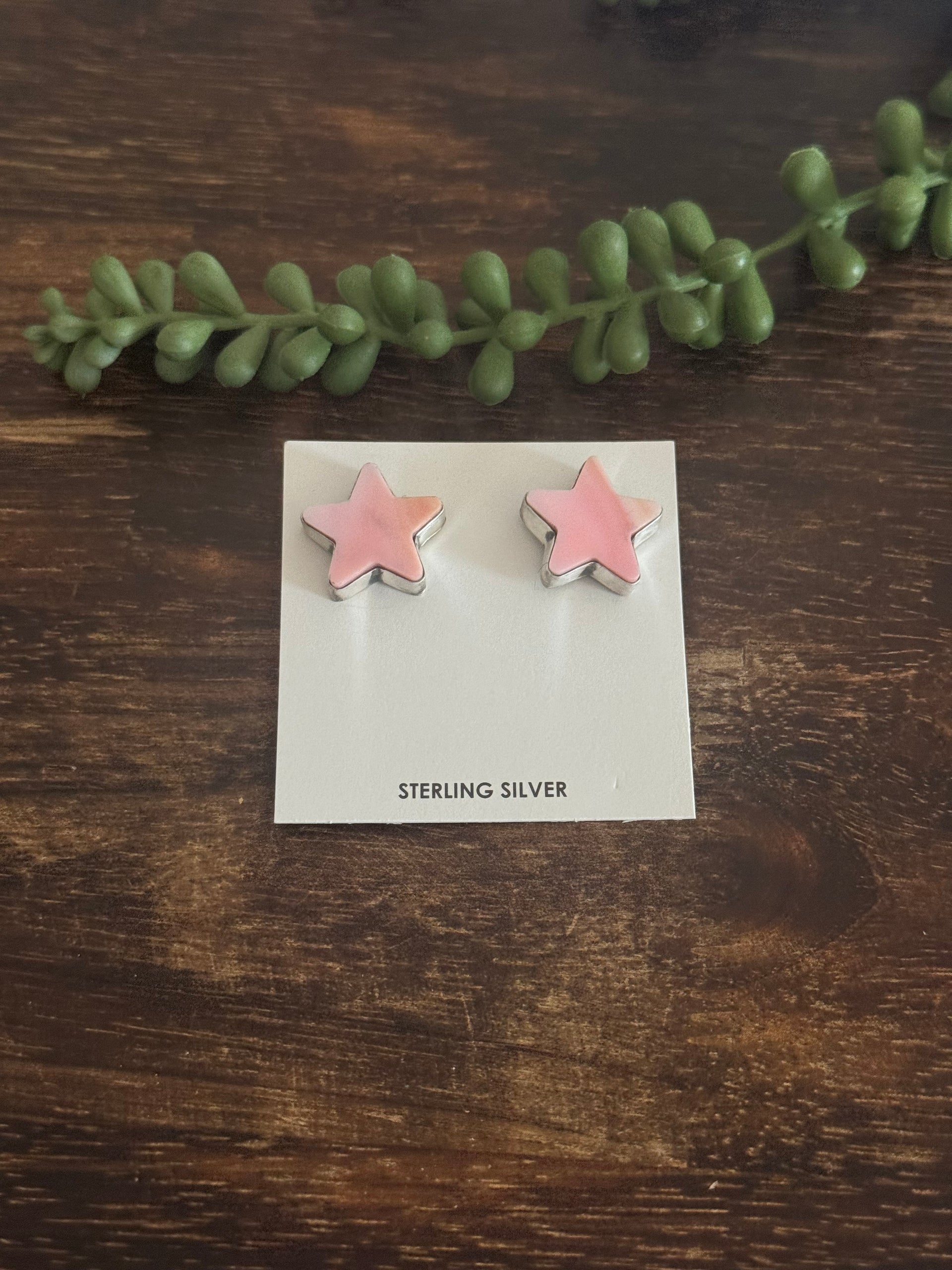 Larson Chee Pink Conch & Sterling Silver Post Star Earrings