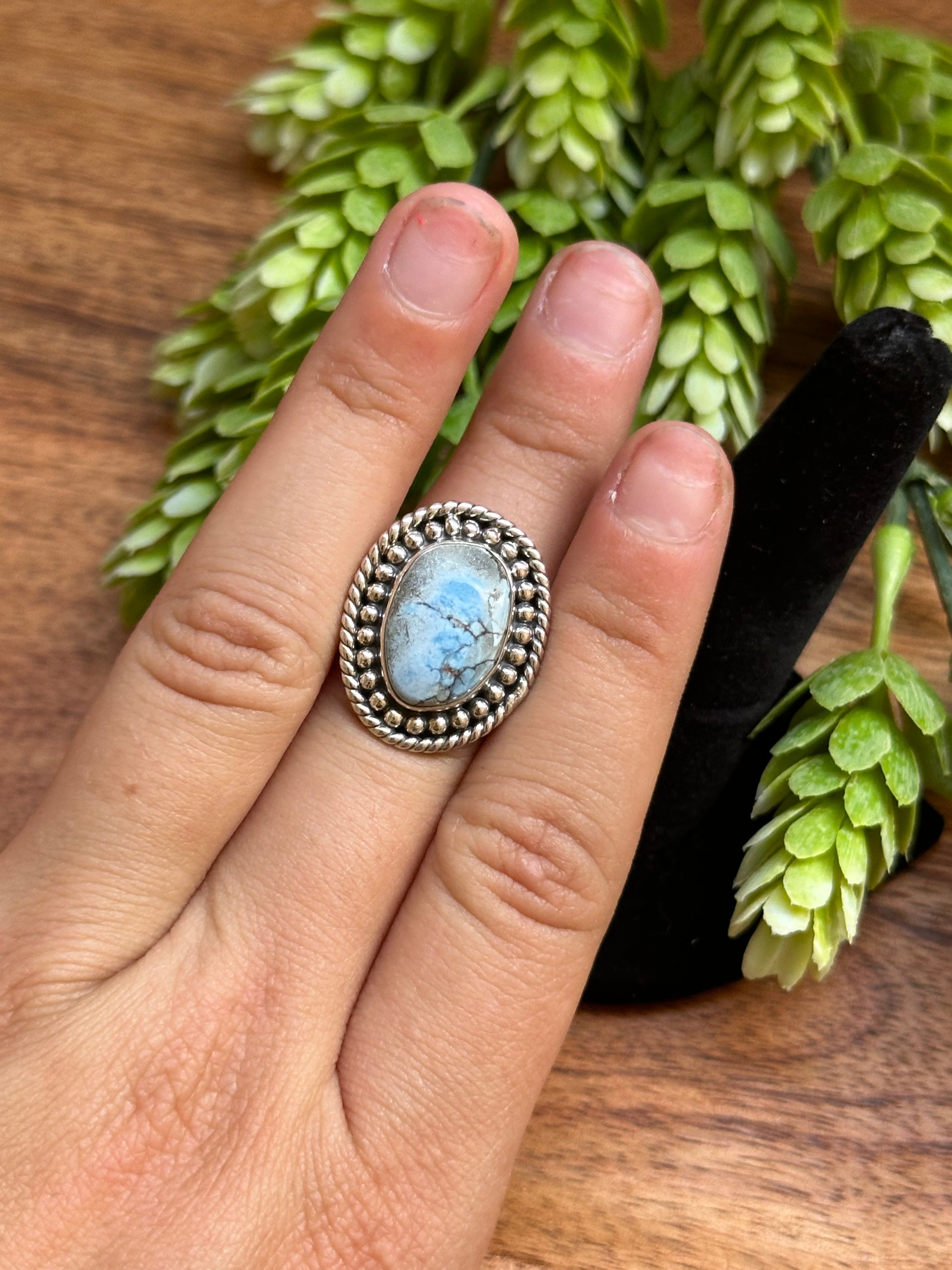 Southwest Handmade Golden Hills Turquoise & Sterling Silver Adjustable Ring