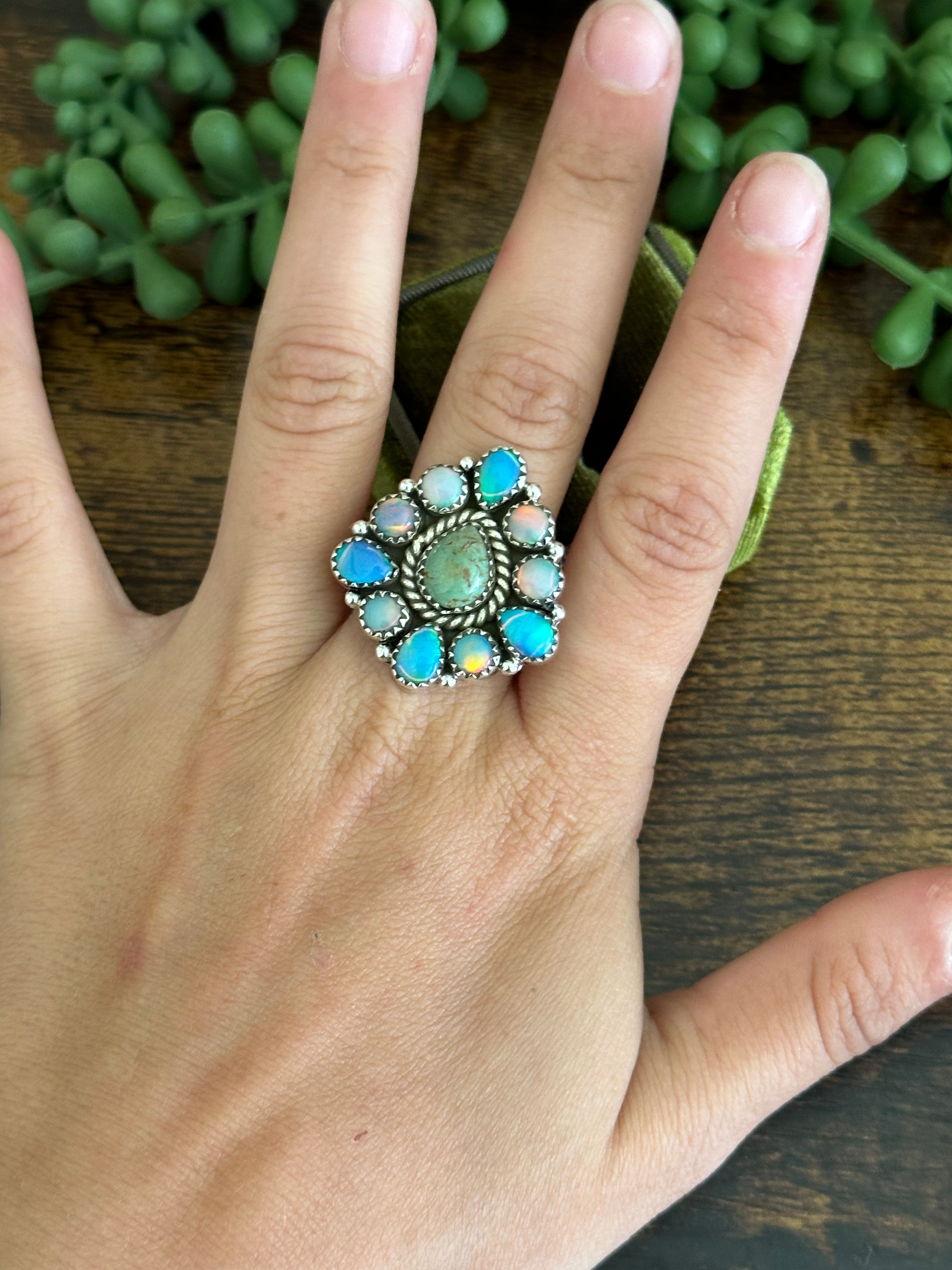 Southwest Handmade Multi Stone & Sterling Silver Adjustable Cluster Ring