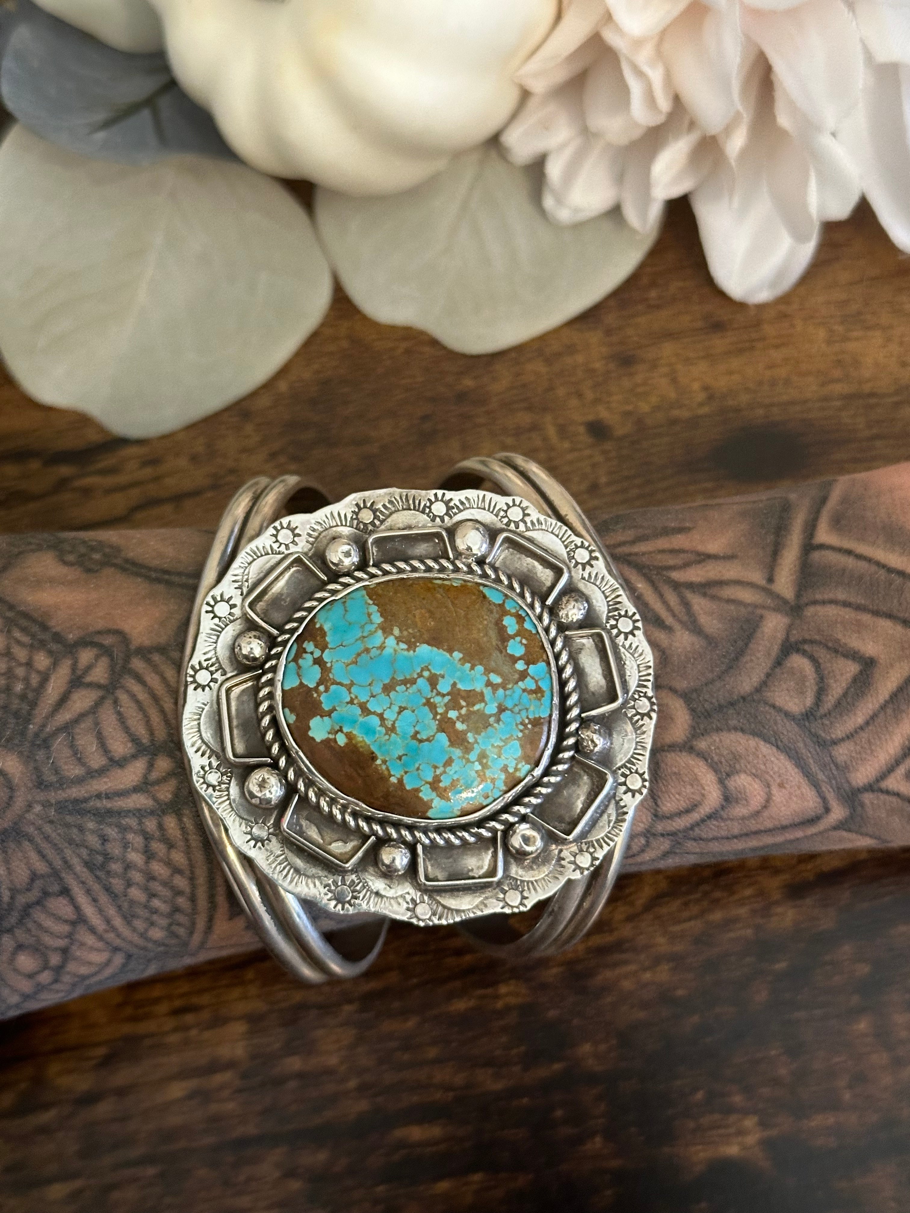 Rena Shelly #8 Turquoise & Sterling Silver Cuff Bracelet