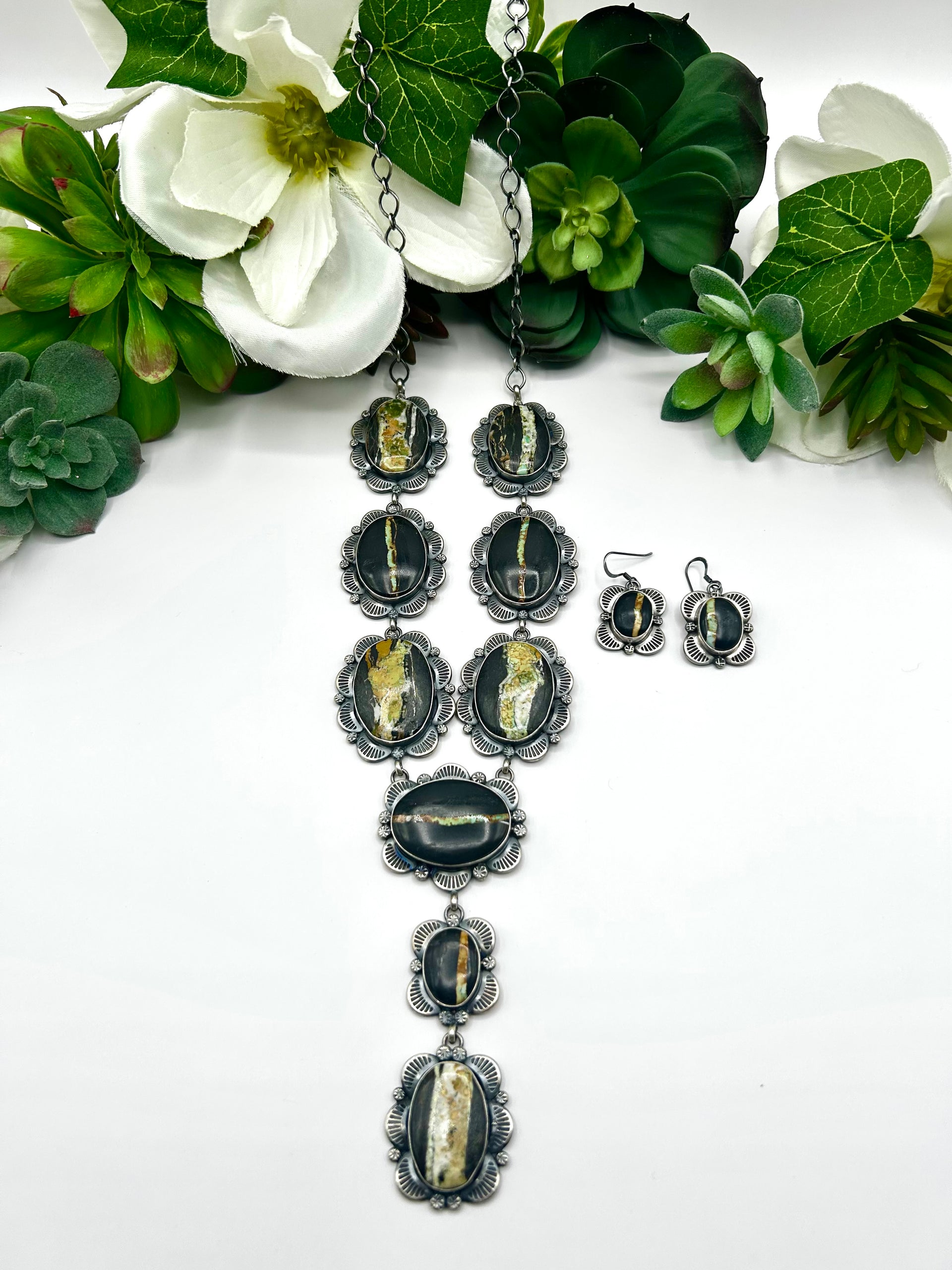 Mary Ann Spencer Black Jack & Sterling Silver Necklace Set