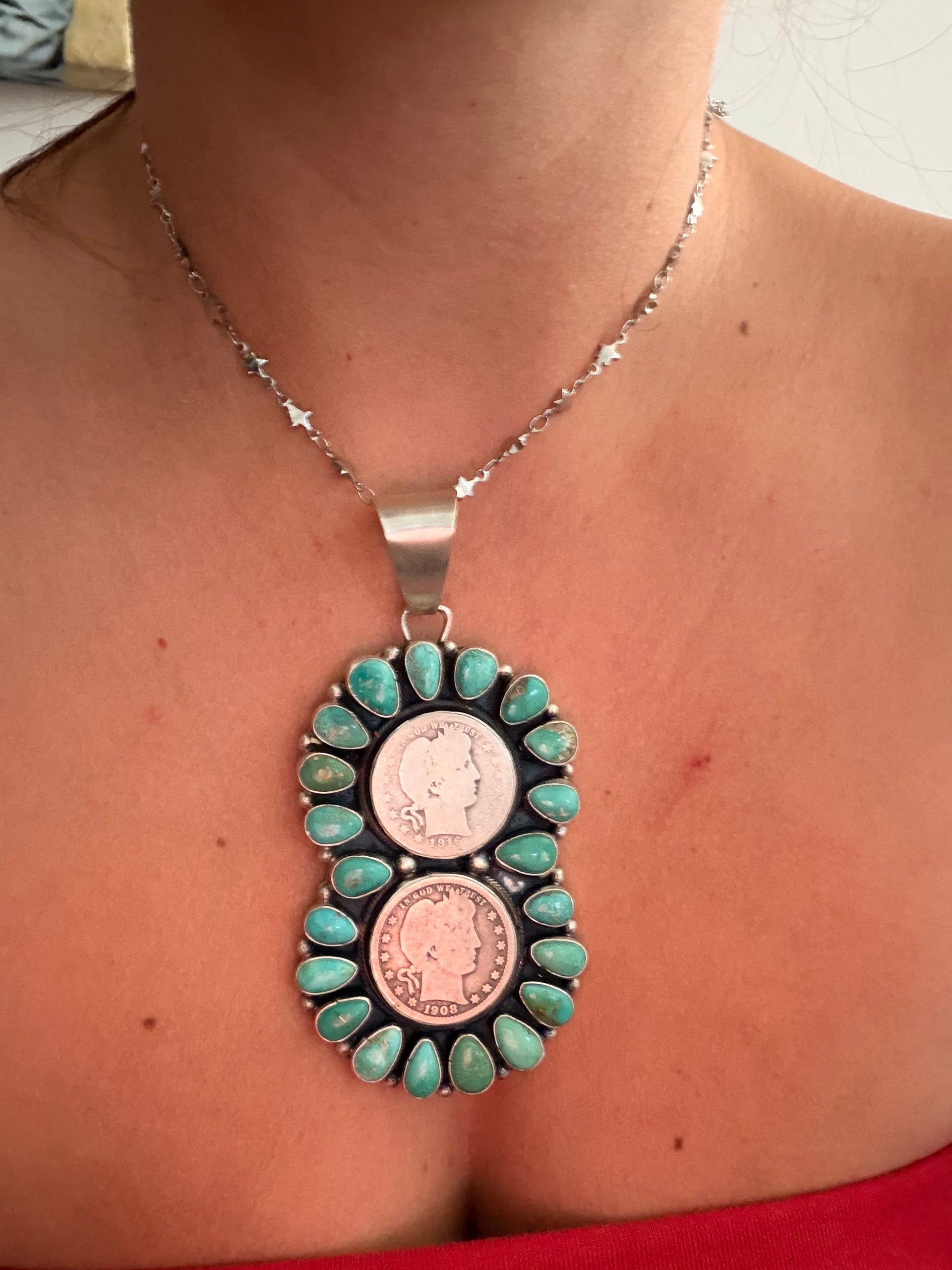 Travis Jim Royston Turquoise & Sterling Silver Cluster Pendant