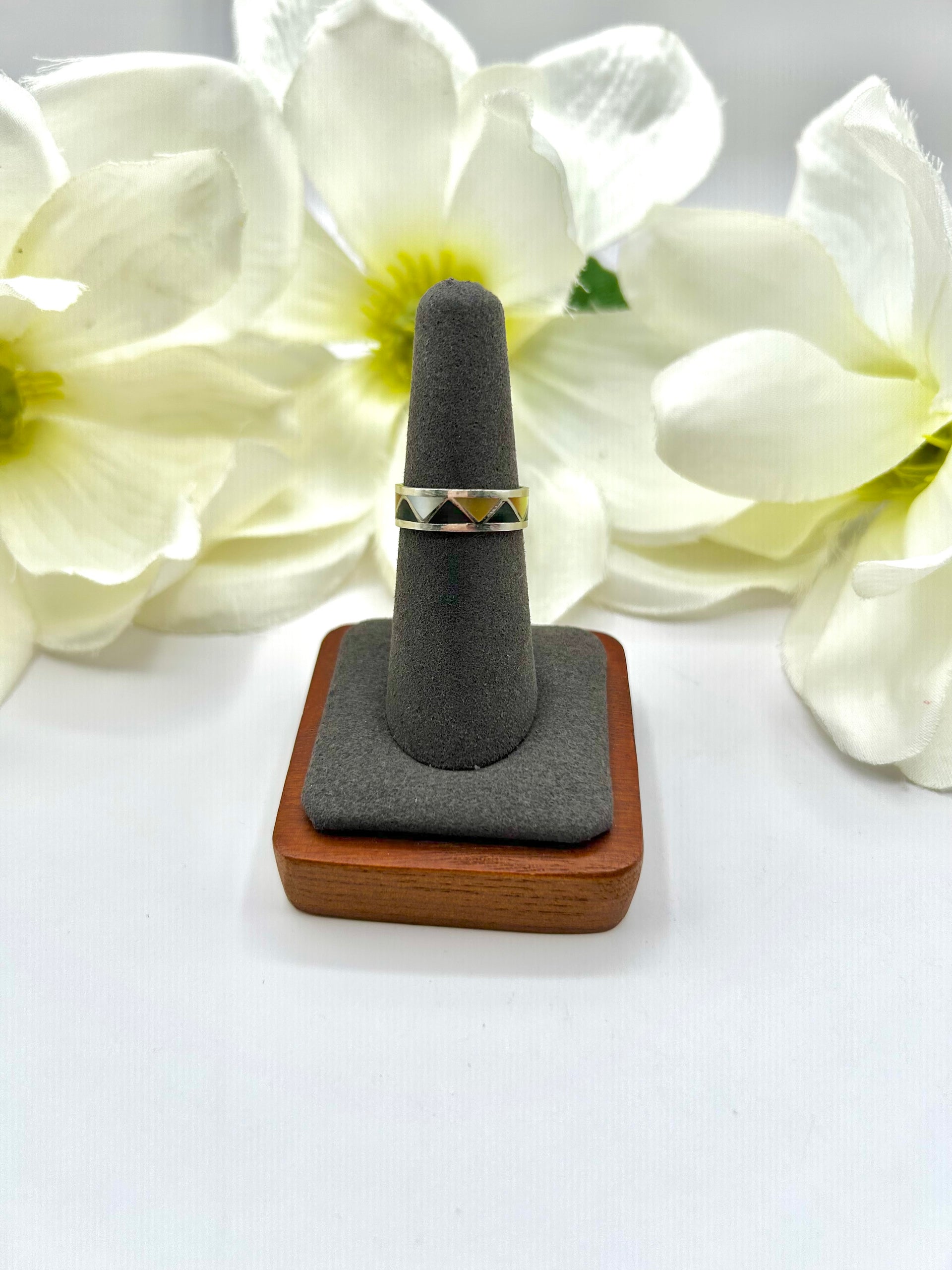 Navajo Made Multi Stone & Sterling Silver Ring Size 6.5
