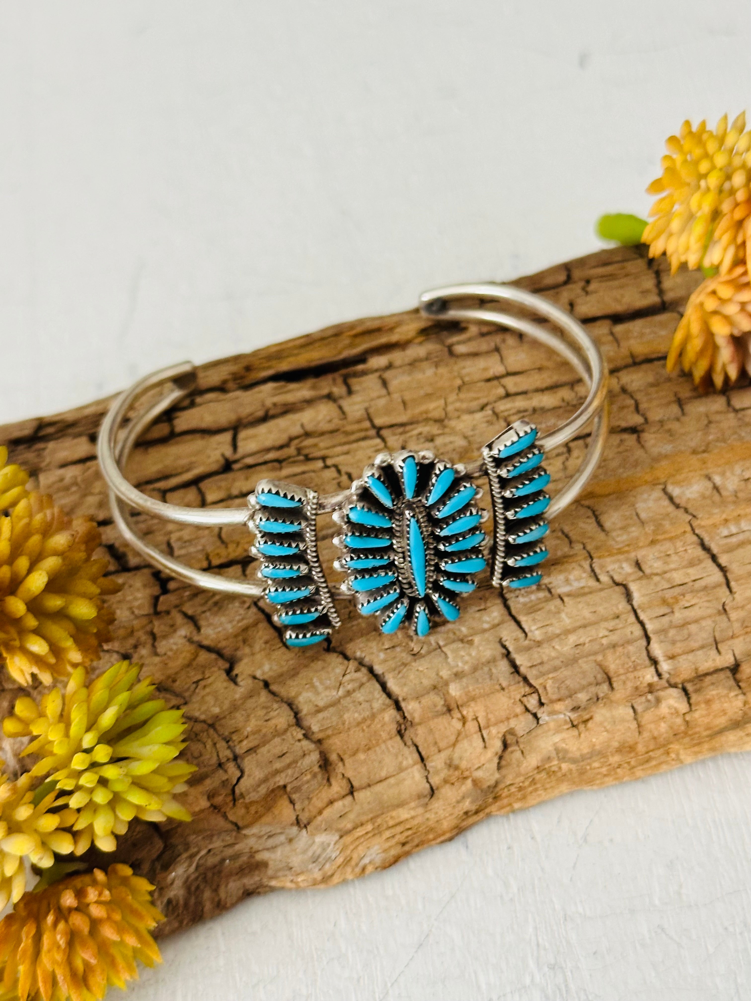 Zuni Made Turquoise & Sterling Silver Cuff Bracelet