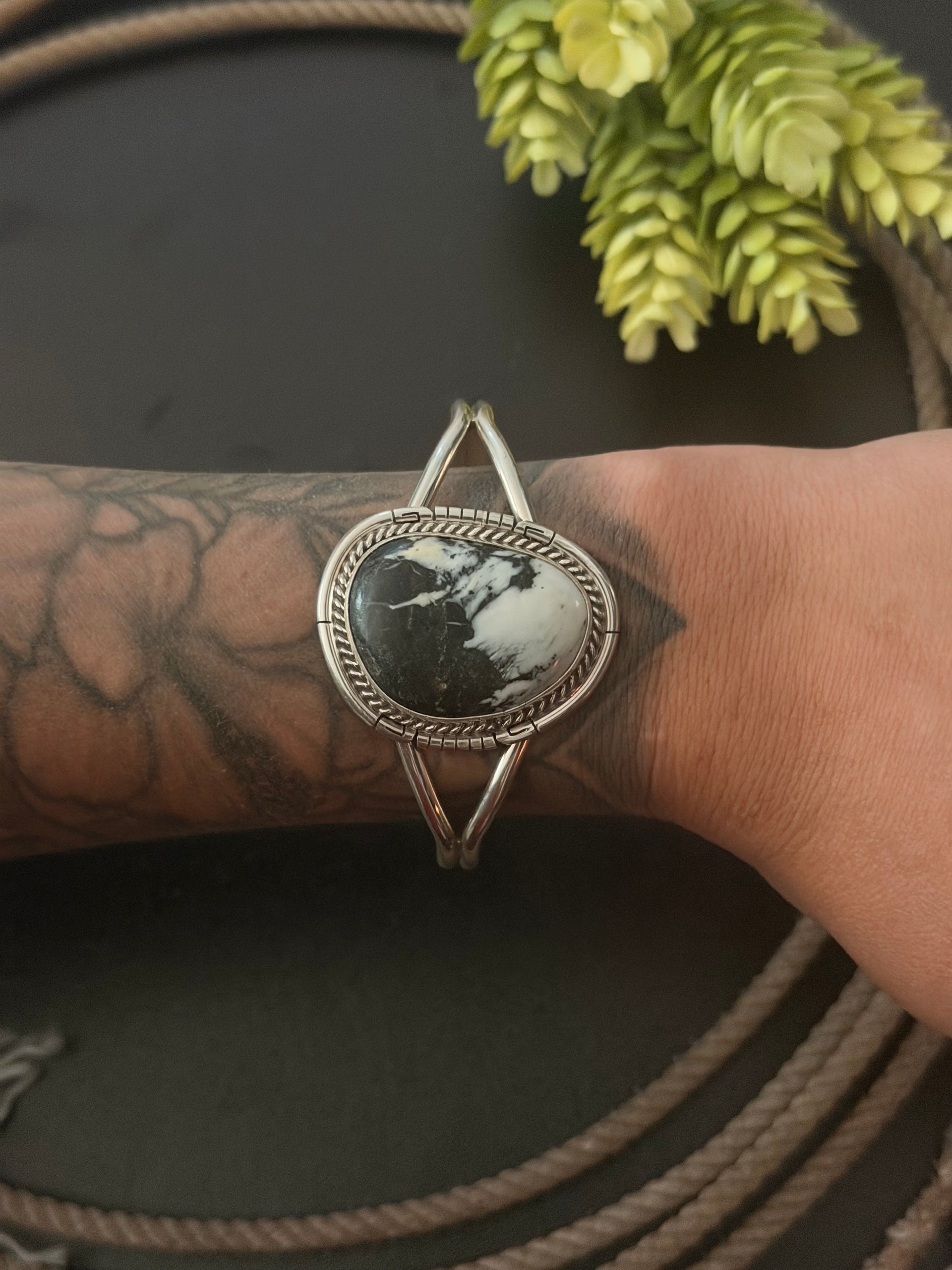 Dave Skeets White Buffalo & Sterling Silver Cuff Bracelet