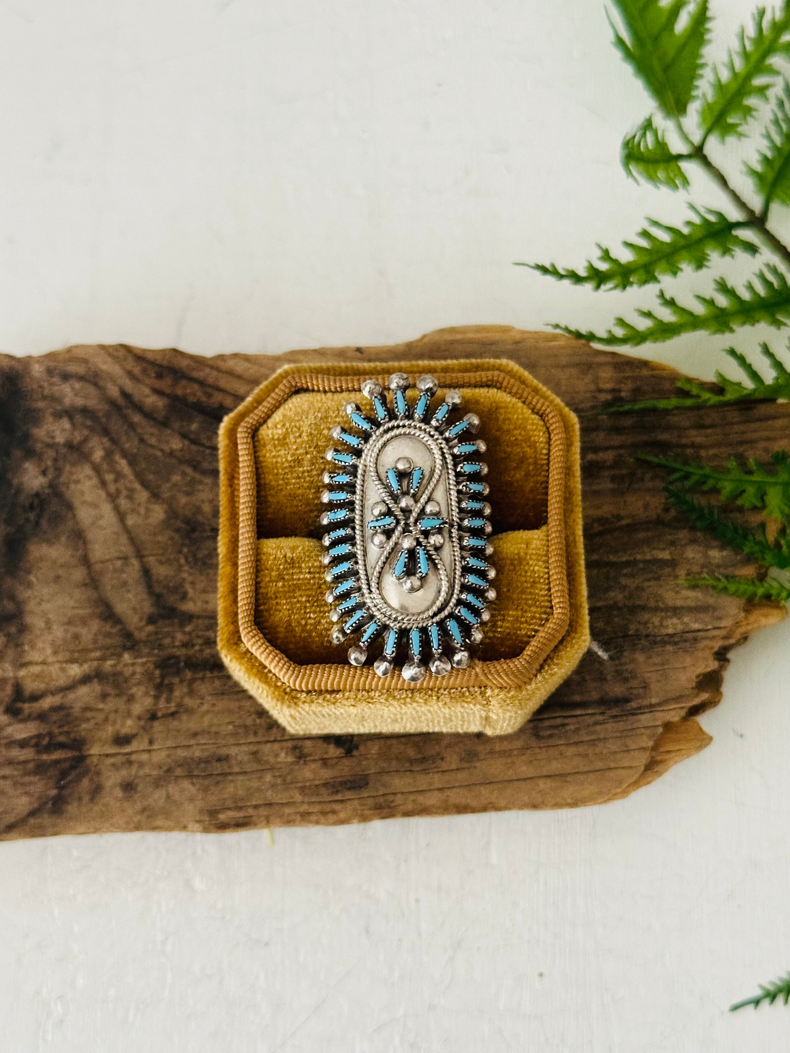 Zuni Made Kingman Turquoise & Sterling Silver Cluster Ring