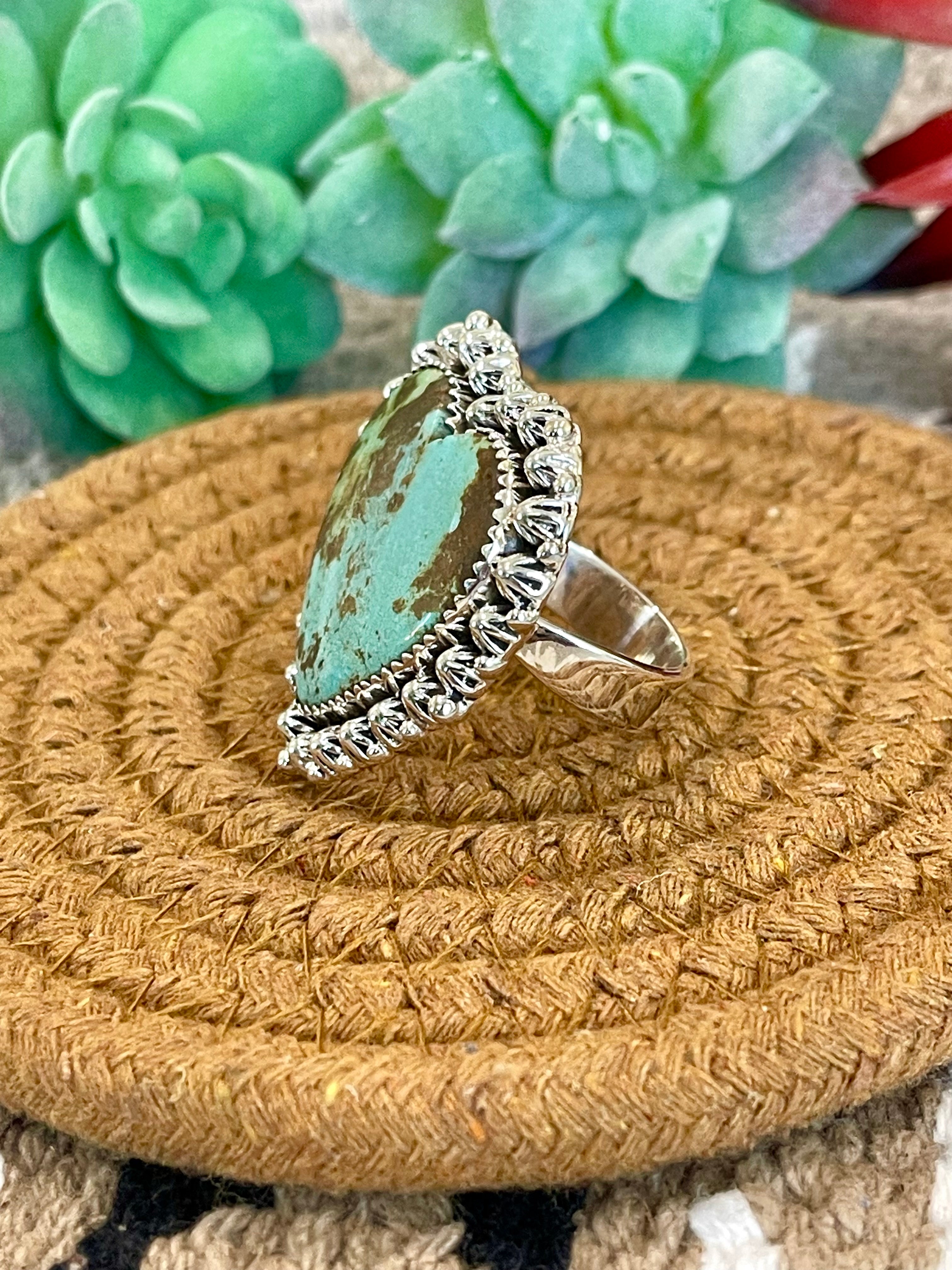 Southwest Handmade Number 8 Turquoise & Sterling Silver Adjustable Ring