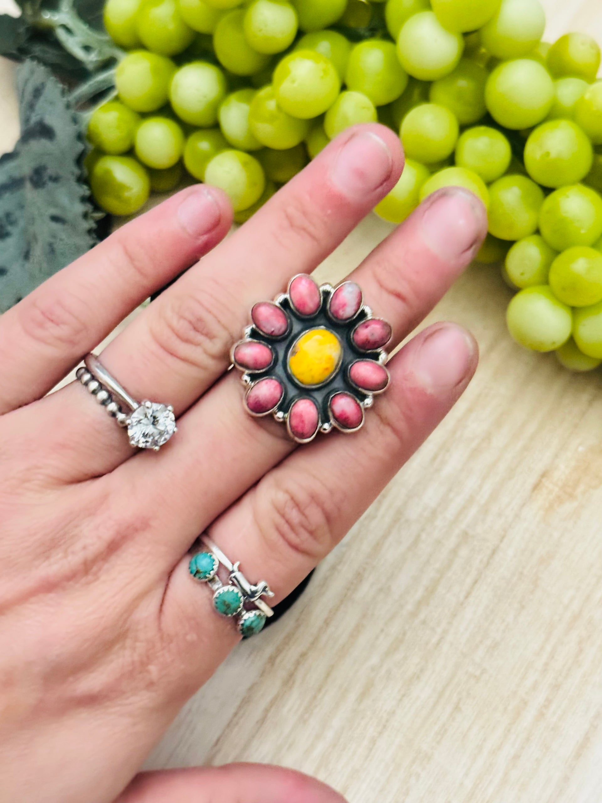 Southwest Handmade Multi Stone & Sterling Silver Adjustable Cluster Ring