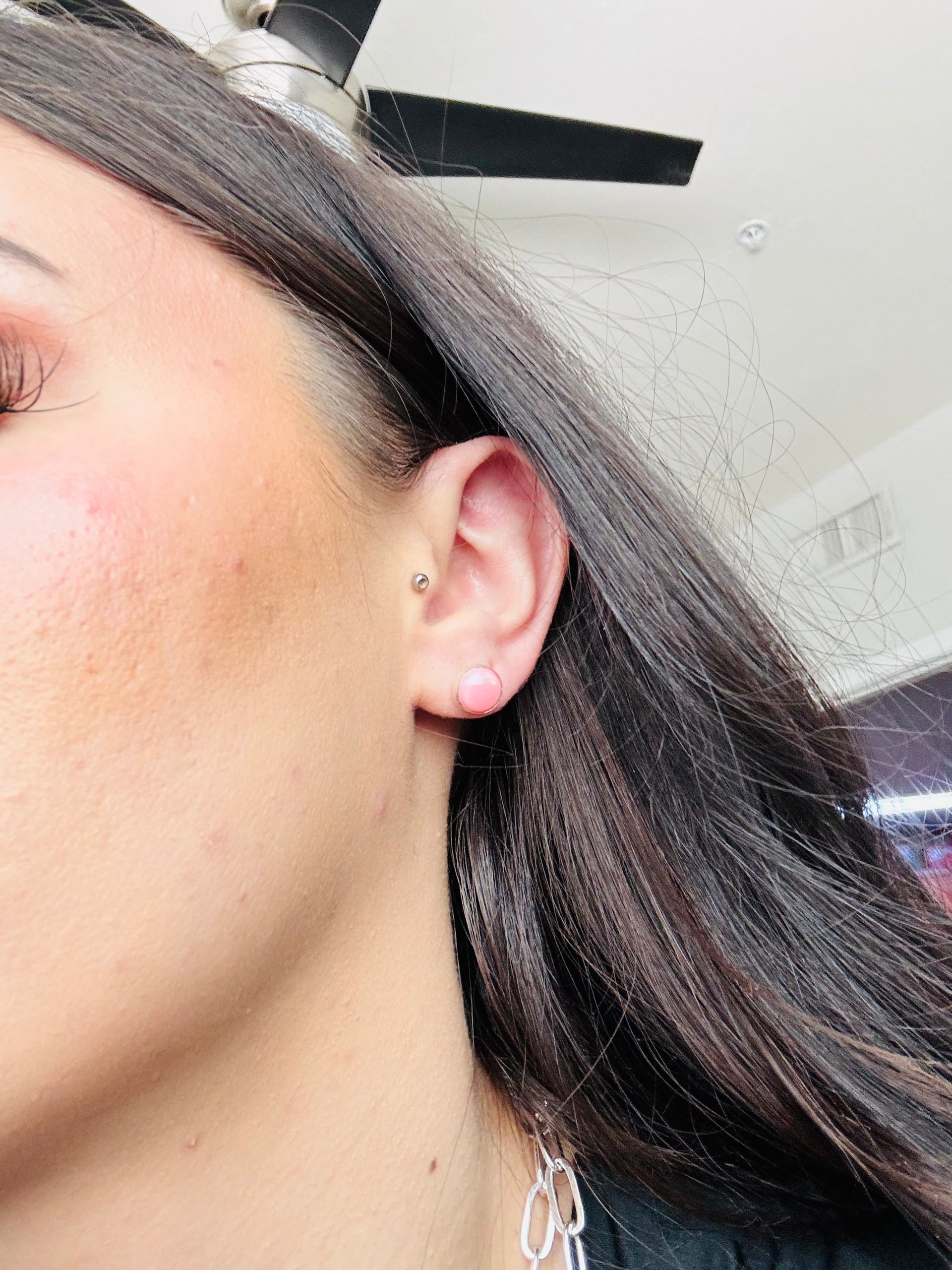 Navajo Made Pink Conch & Sterling Silver Post Earrings