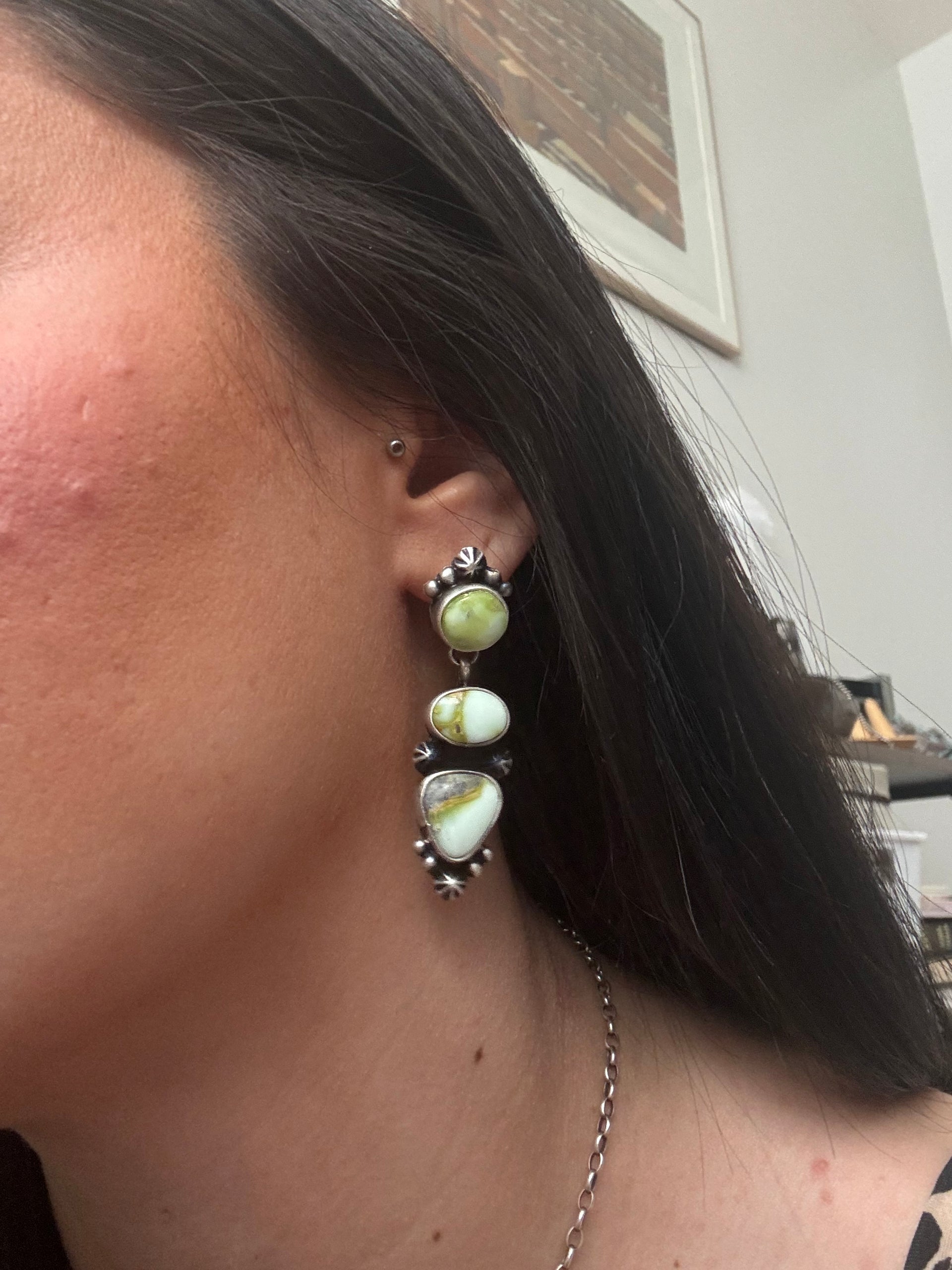 Lorenzo Juan Palomino Variscite & Sterling Silver Post Dangle Earrings