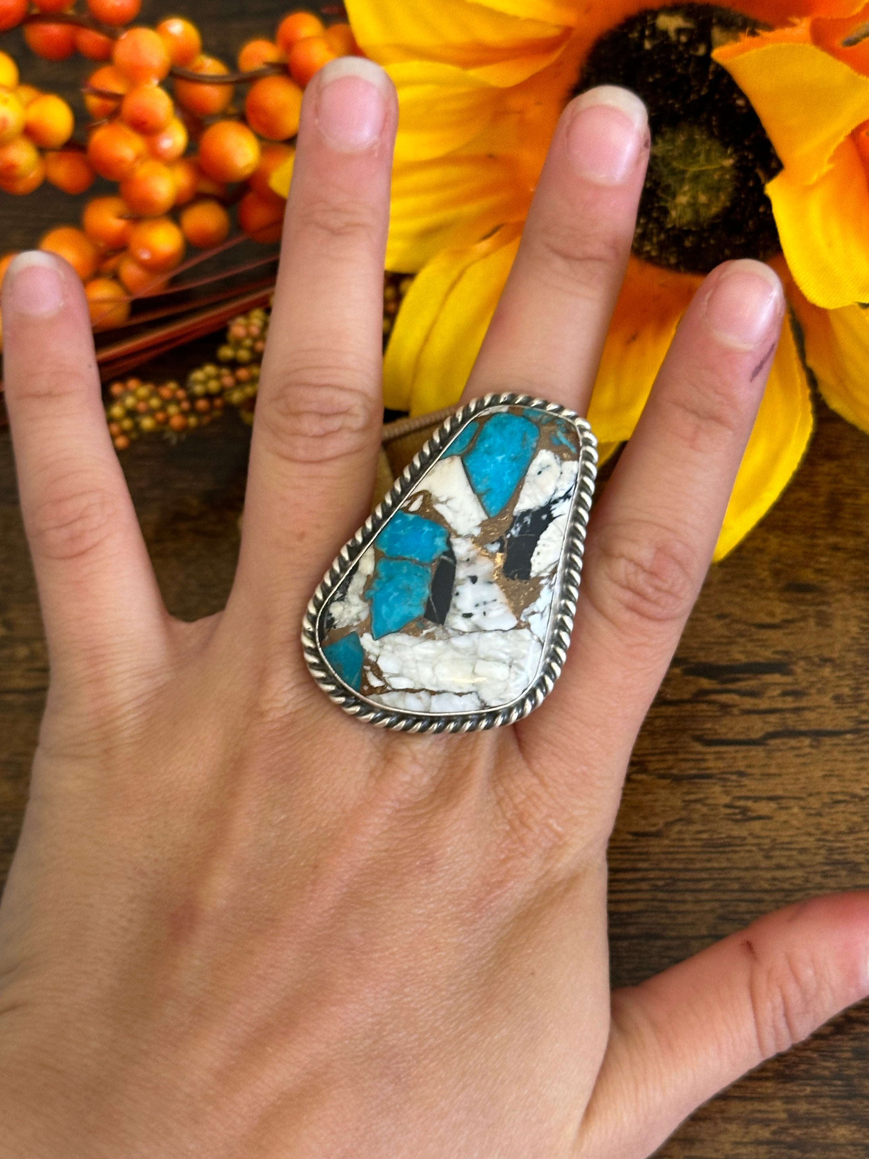 Augustine Largo Mohave Turquoise & Sterling Silver Adjustable Ring